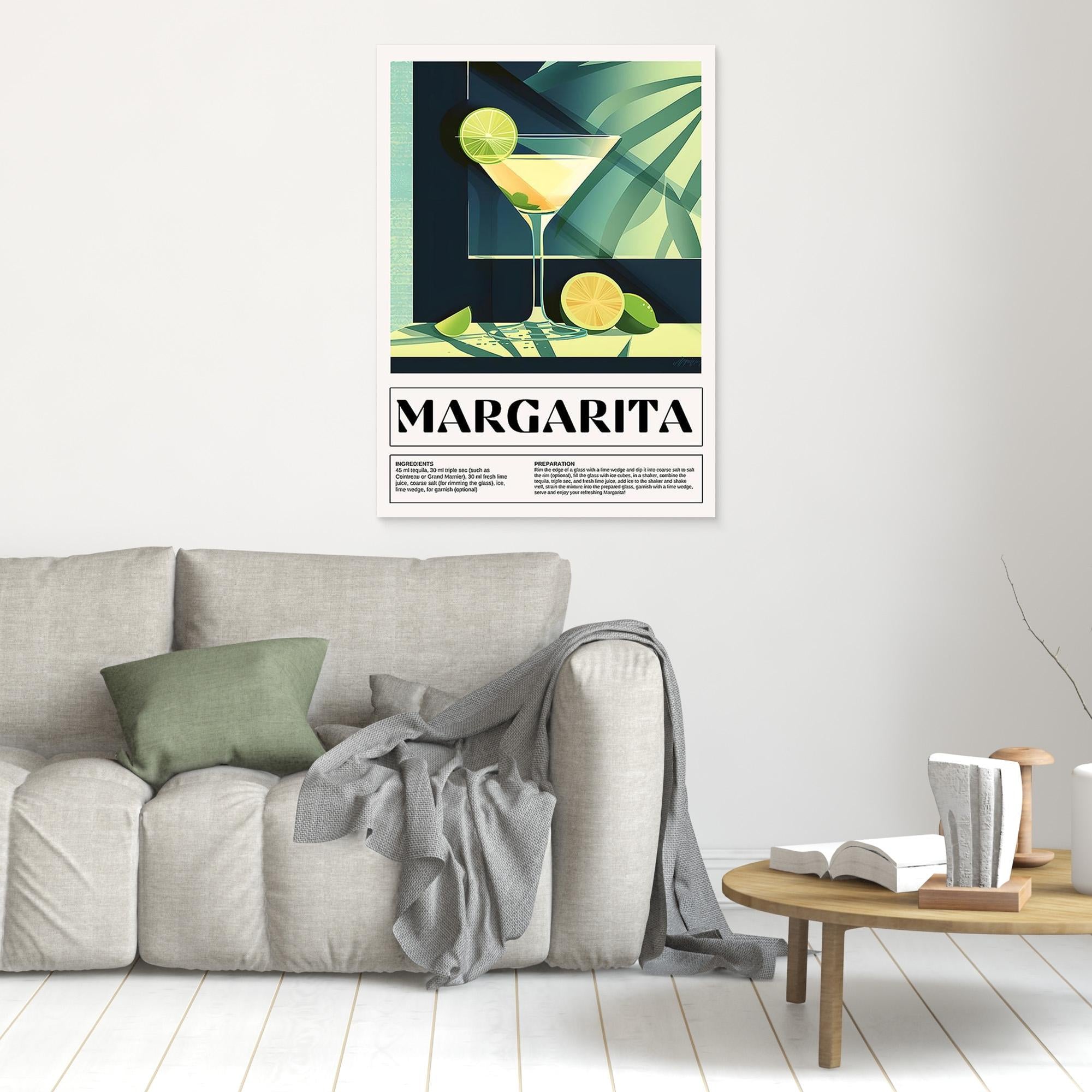 Margarita Cocktail Recipe Wall Art for Home Bar Decor