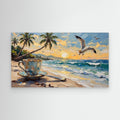 Coastal Kitchen Canvas Print – Coffee & Sunset Beach - Framed Pop Art
