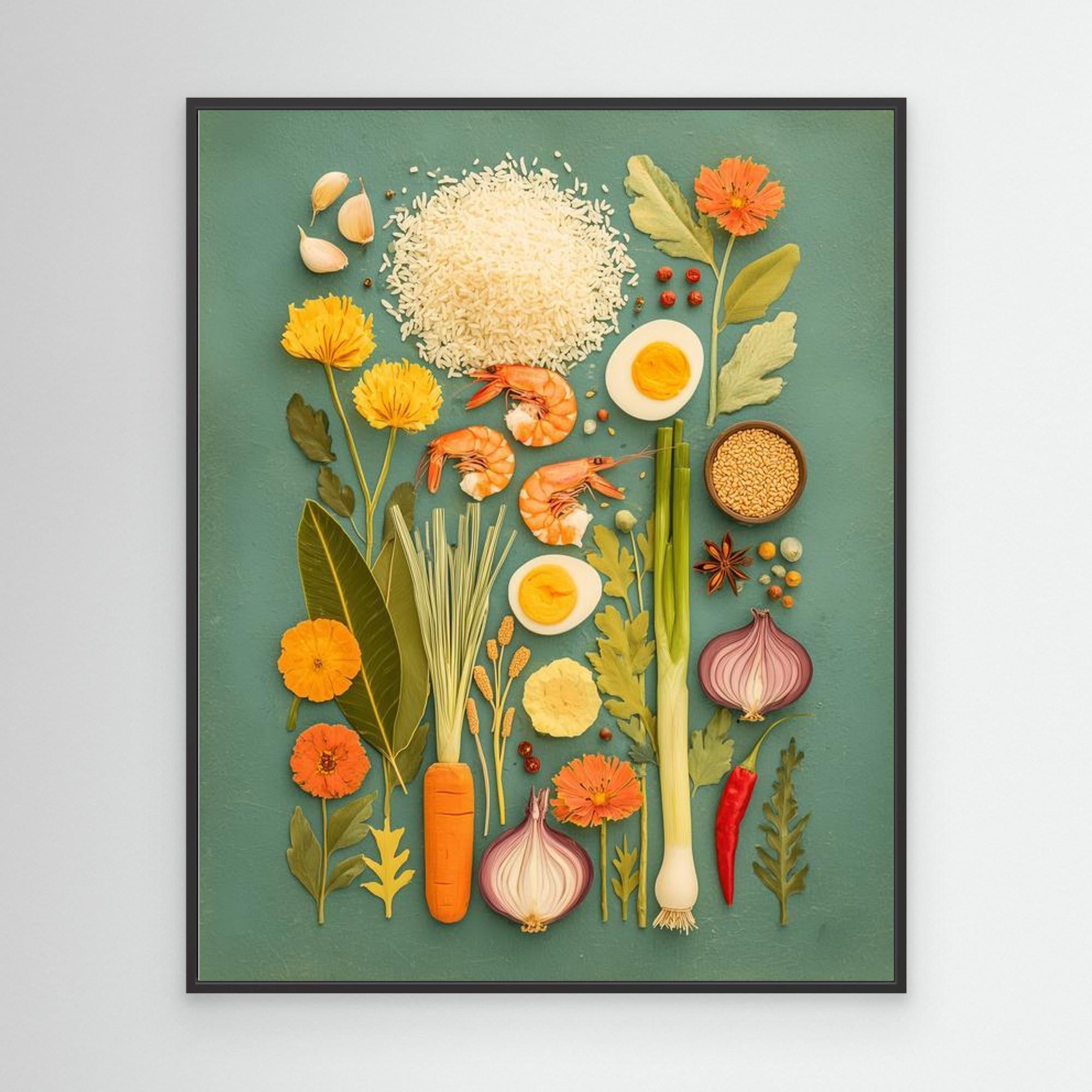 Teal Kitchen Ingredients Canvas Print for Food Lovers - Framed Pop Art