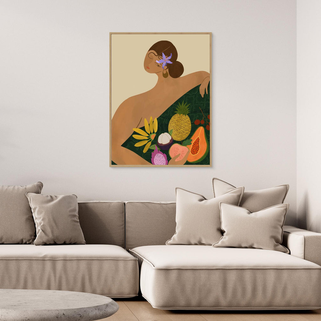 Hallway Wall Art – Tropical Woman & Fruit Canvas Print - Framed Pop Art