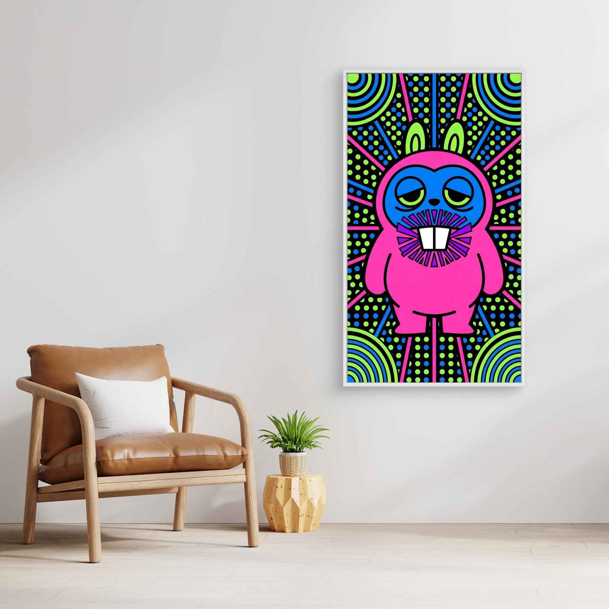 Neon Psychedelic Rabbit Canvas Print | Funky Wall Art - Framed Pop Art