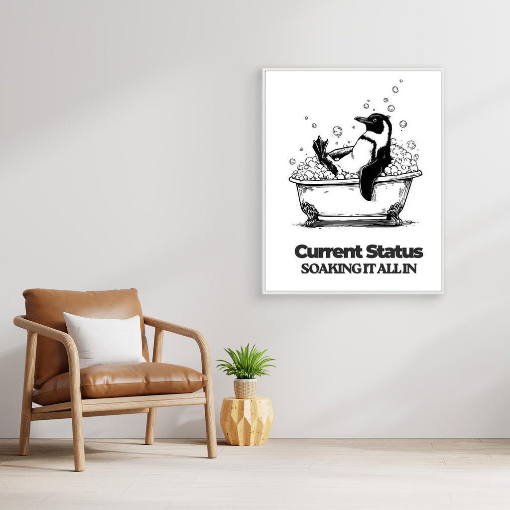 Penguin in a Bathtub Wall Art | Fun Bathroom Decor - Framed Pop Art