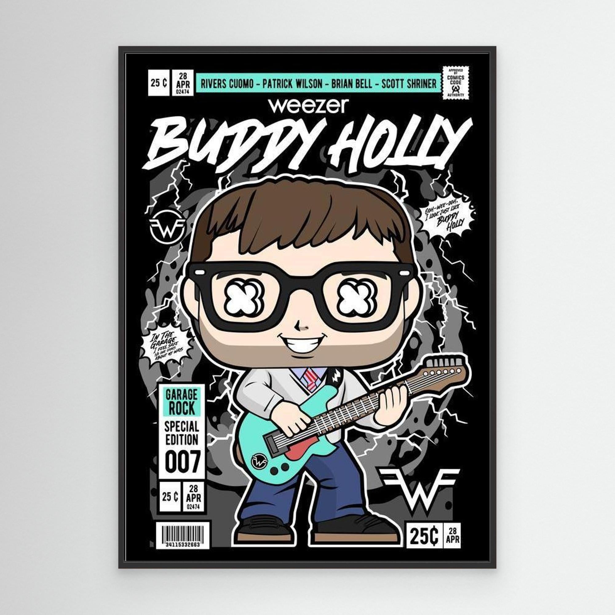 Weezer Buddy Holly Comic Art Print | Music Decor for Office - Framed Pop Art