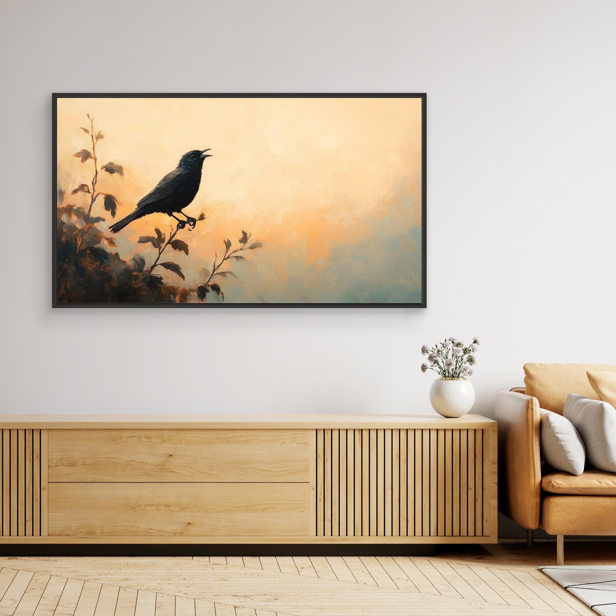 Songbird at Dawn Framed Canvas Print | Nature Wall Art