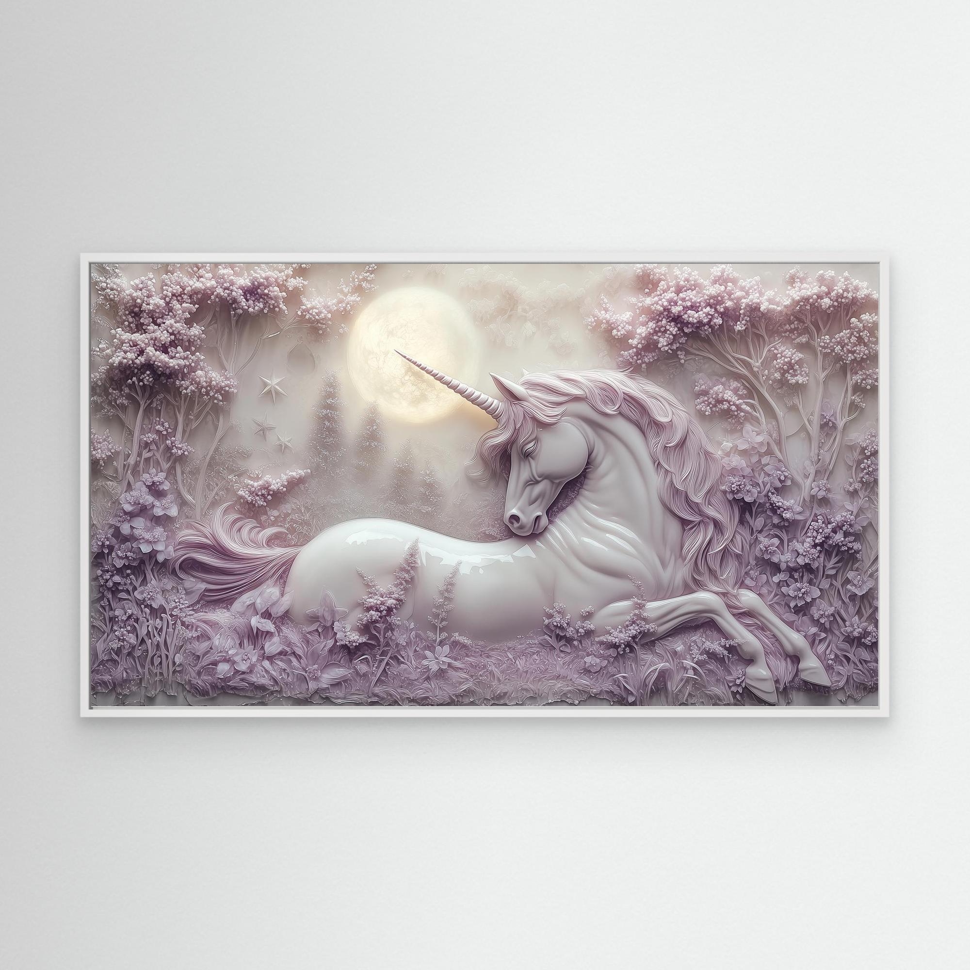 Enchanted Unicorn Moonlit Forest Canvas Wall Art - Framed Pop Art