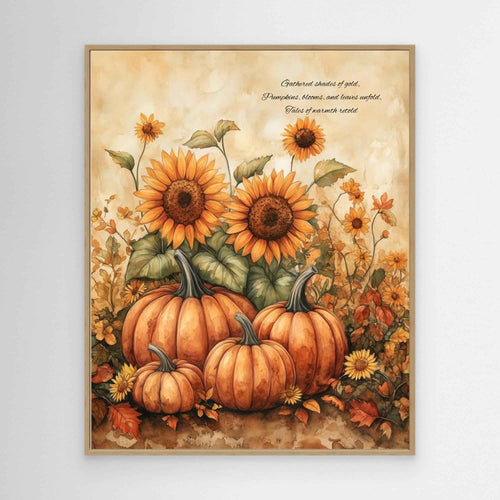 Autumn Pumpkins Sunflowers Canvas Wall Art - Framed Pop Art