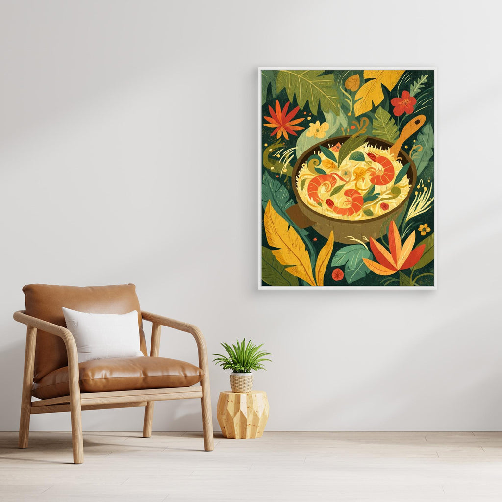 Tropical Prawn Noodle Pot Jungle Kitchen Canvas - Framed Pop Art