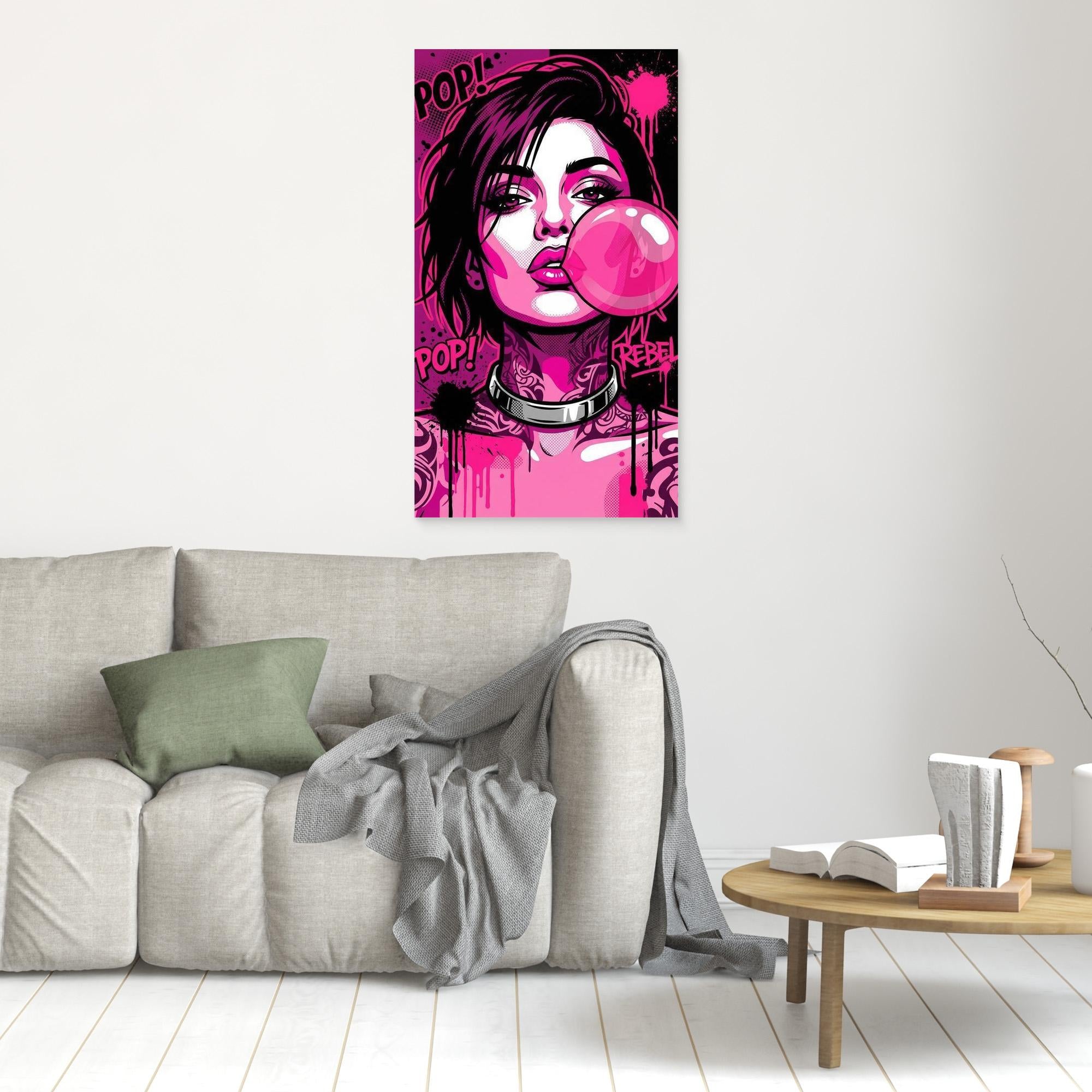 Pink Pop Art Rebel Woman Canvas Print | Modern Wall Art - Framed Pop Art