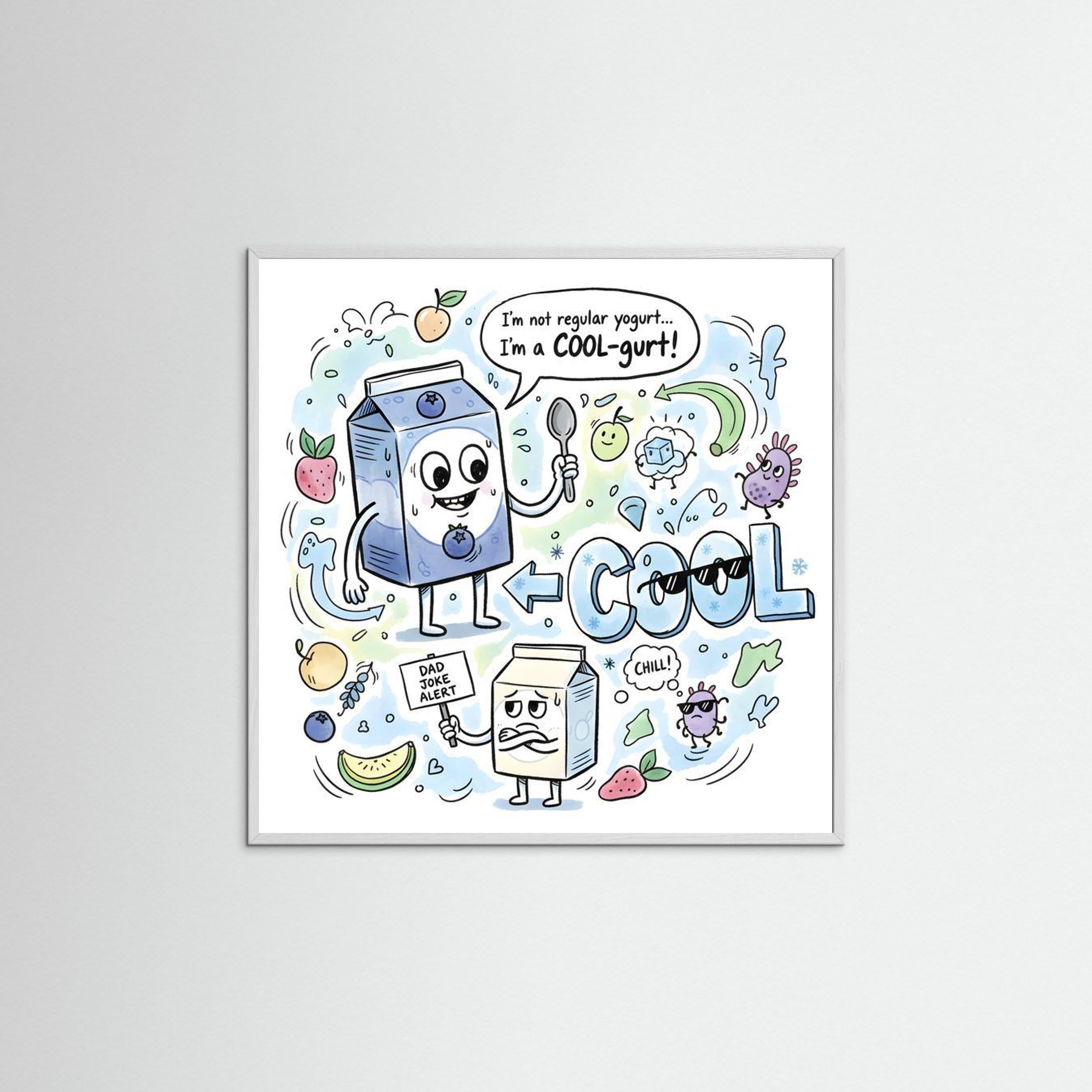 Cool-gurt Funny Dad Joke Wall Art | Framed Matte Art Print - Framed Pop Art