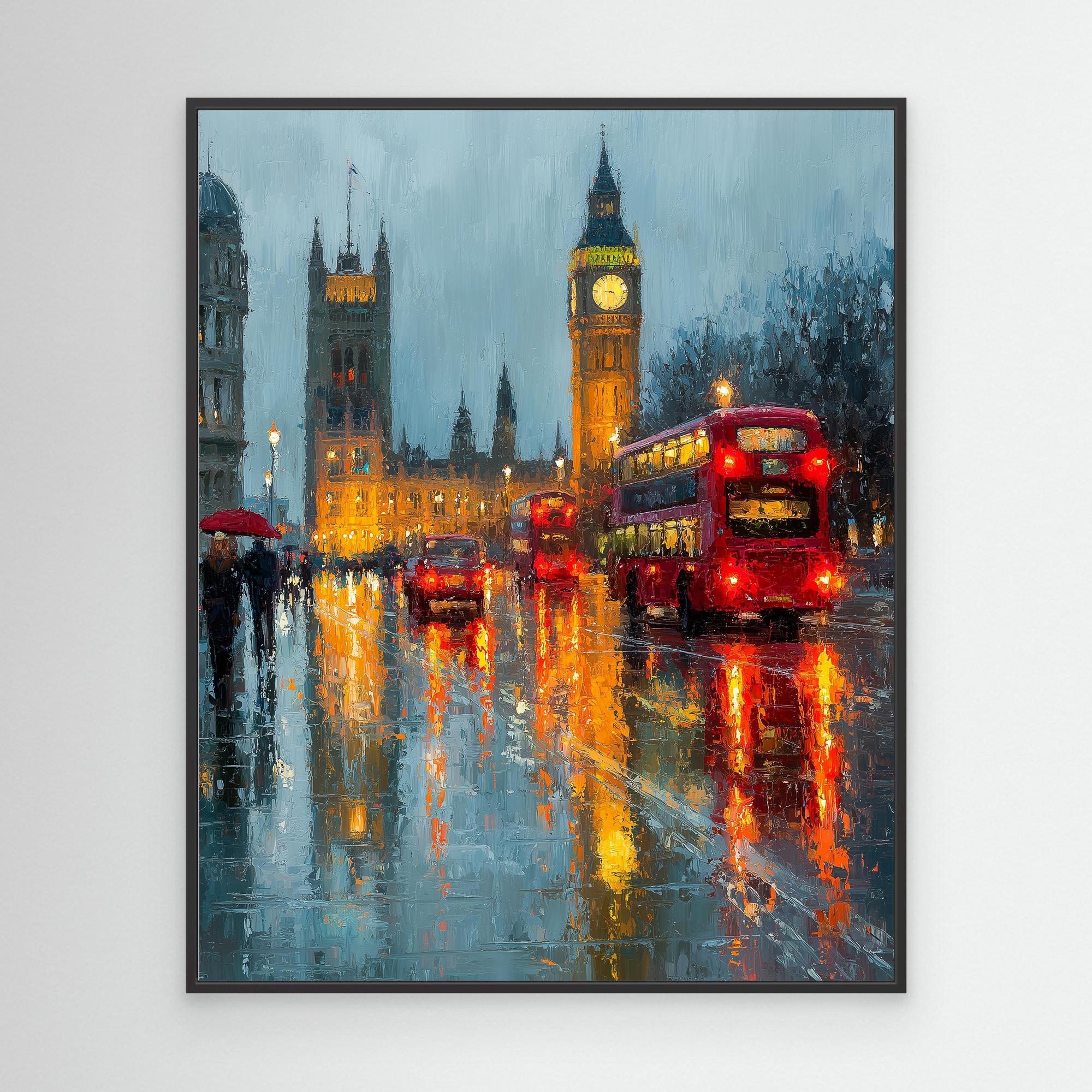 Hallway London Big Ben Red Bus Canvas Wall Art Print - Framed Pop Art