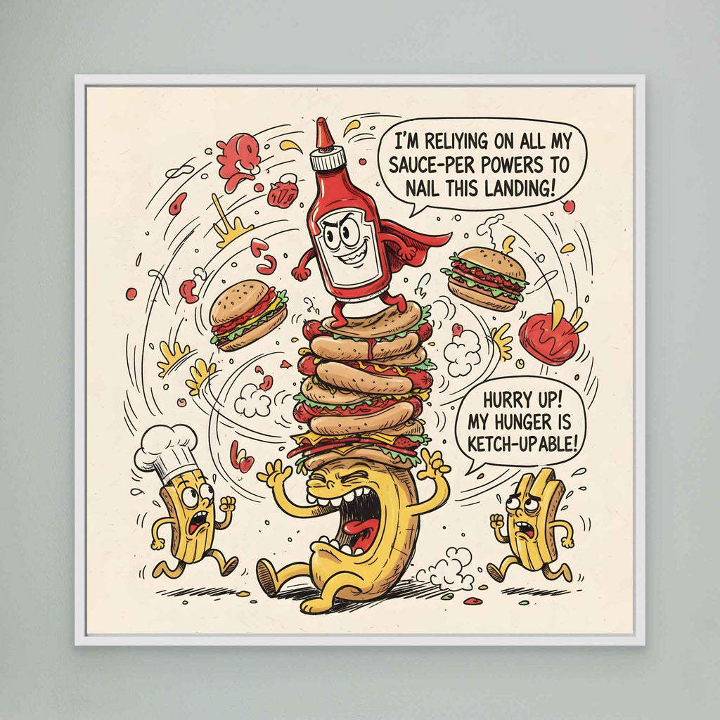 Funny Ketchup Burger Canvas Wall Art - Framed Pop Art