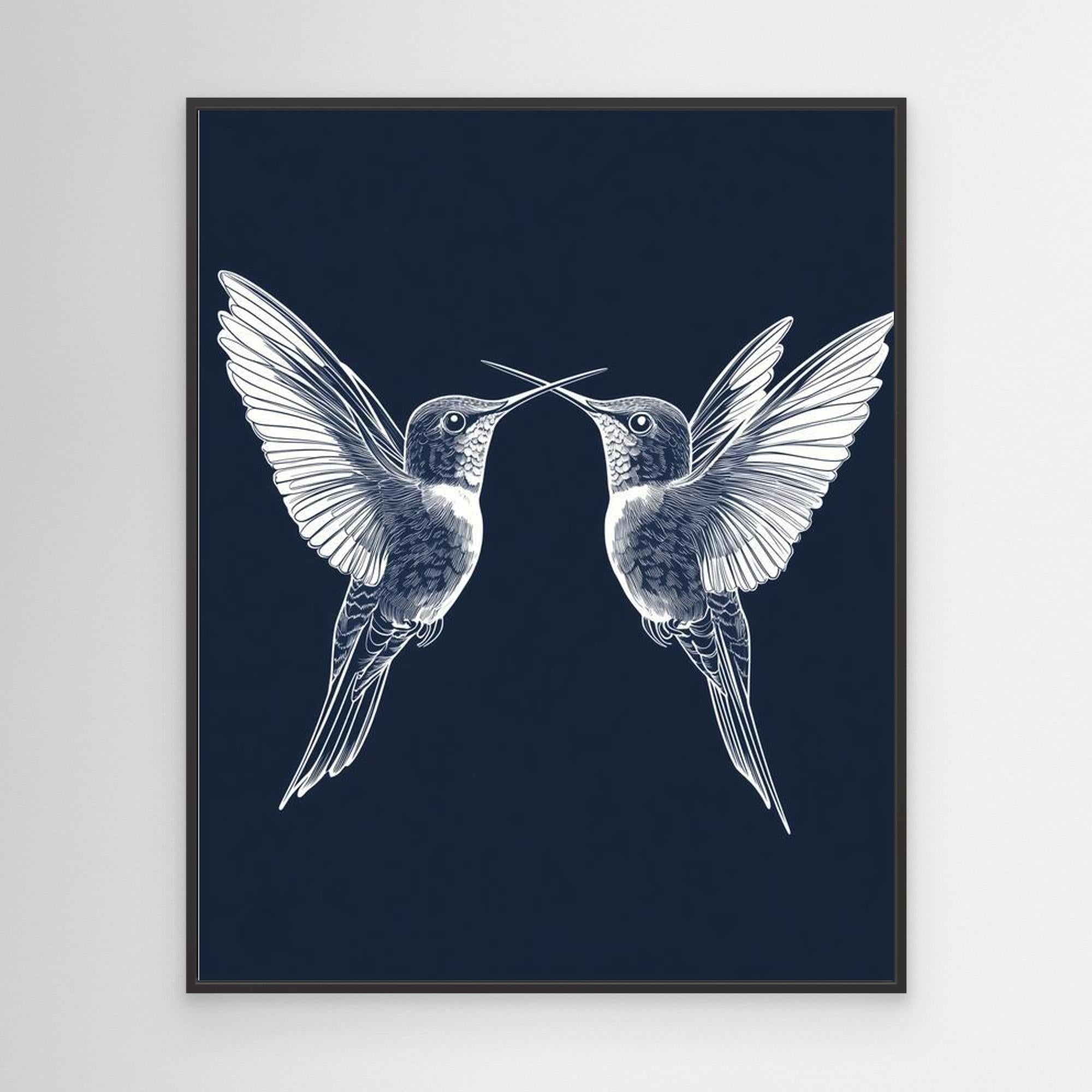 Navy Botanical Triptych | Large Hallway Wall Art Set of 3 - Framed Pop Art