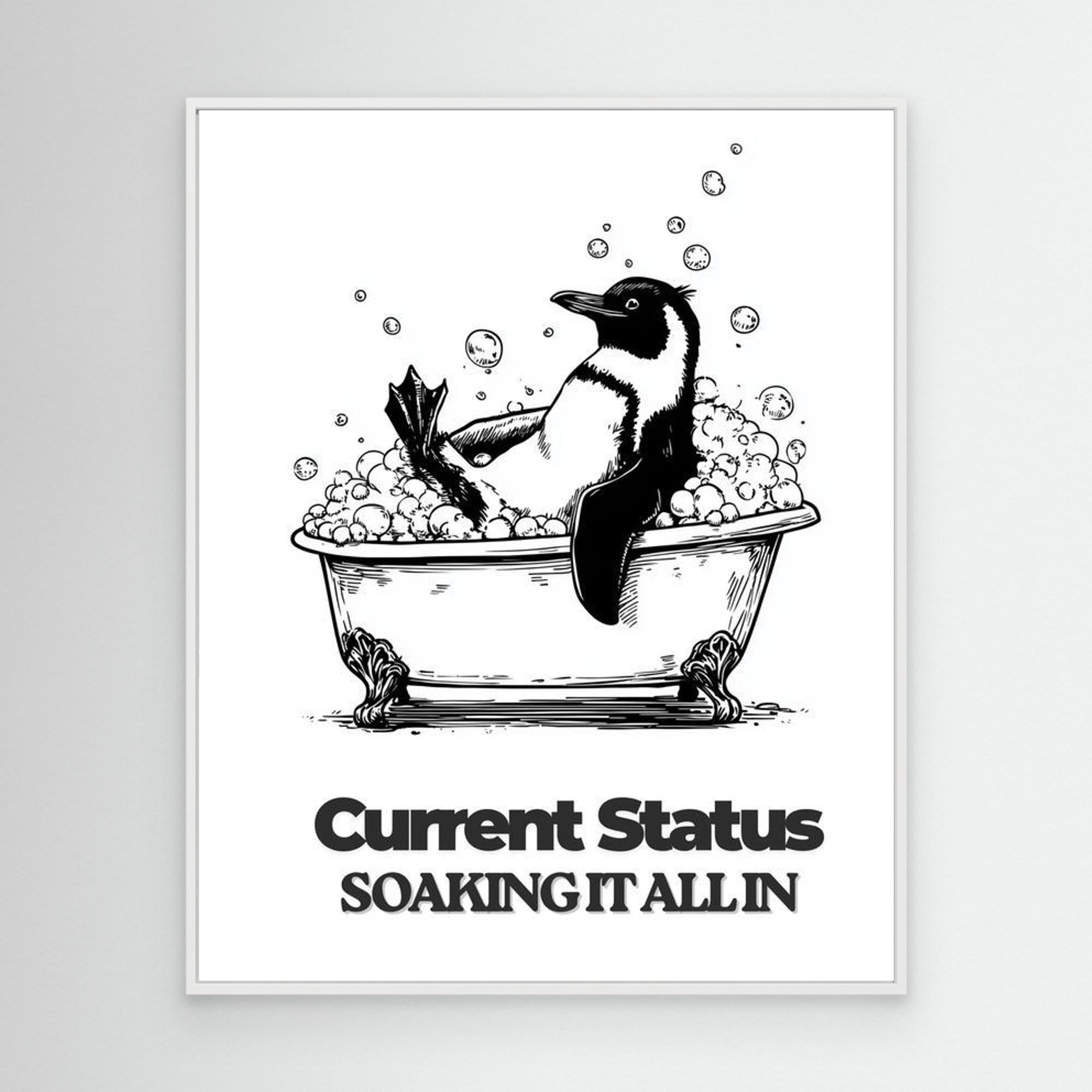 Penguin in a Bathtub Wall Art | Fun Bathroom Decor