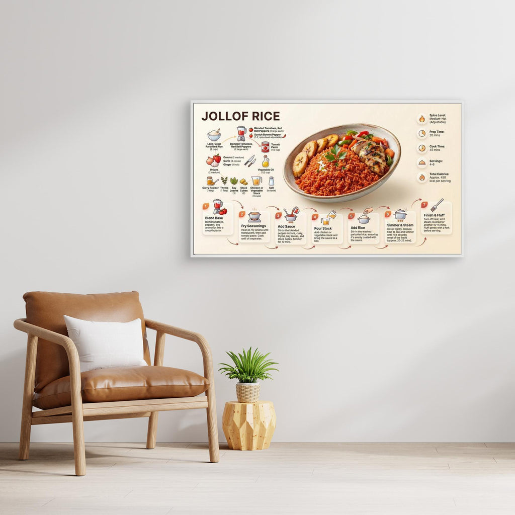 Jollof Rice Recipe Print – Modern Kitchen Wall Art - Framed Pop Art