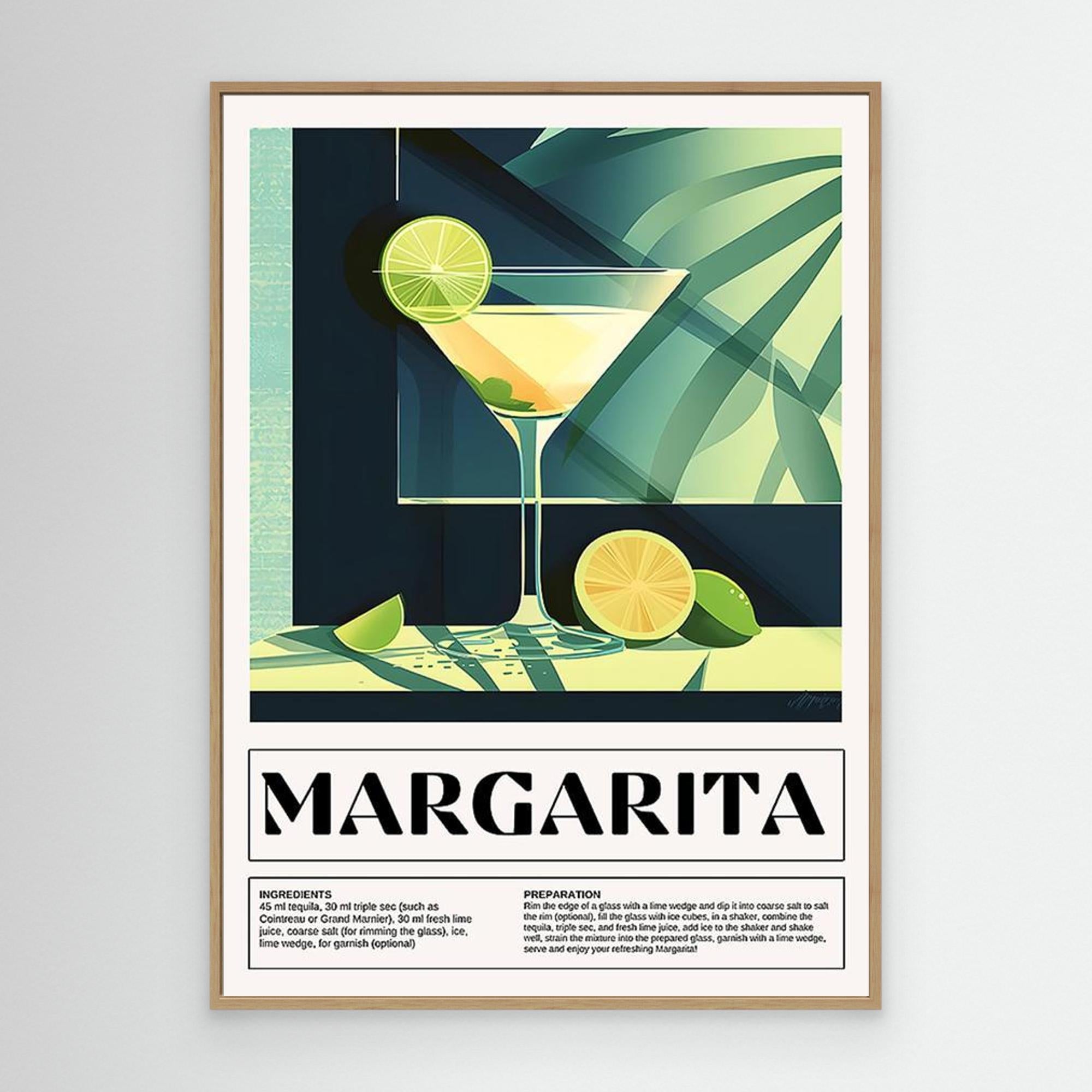 Margarita Cocktail Recipe Wall Art for Home Bar Decor