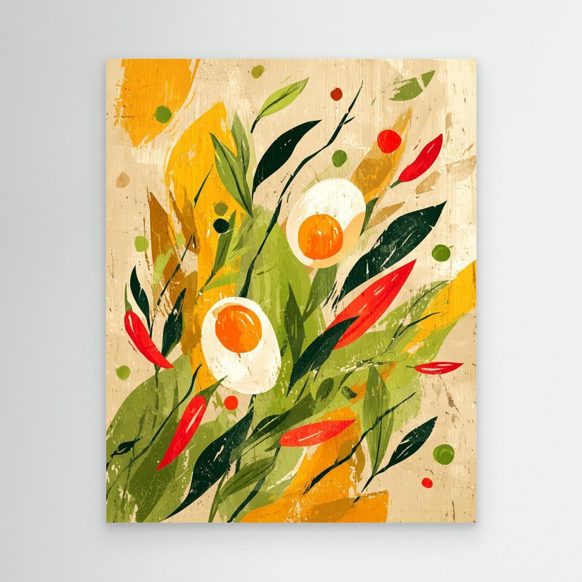 Vibrant Abstract Eggs & Chillies Kitchen Canvas