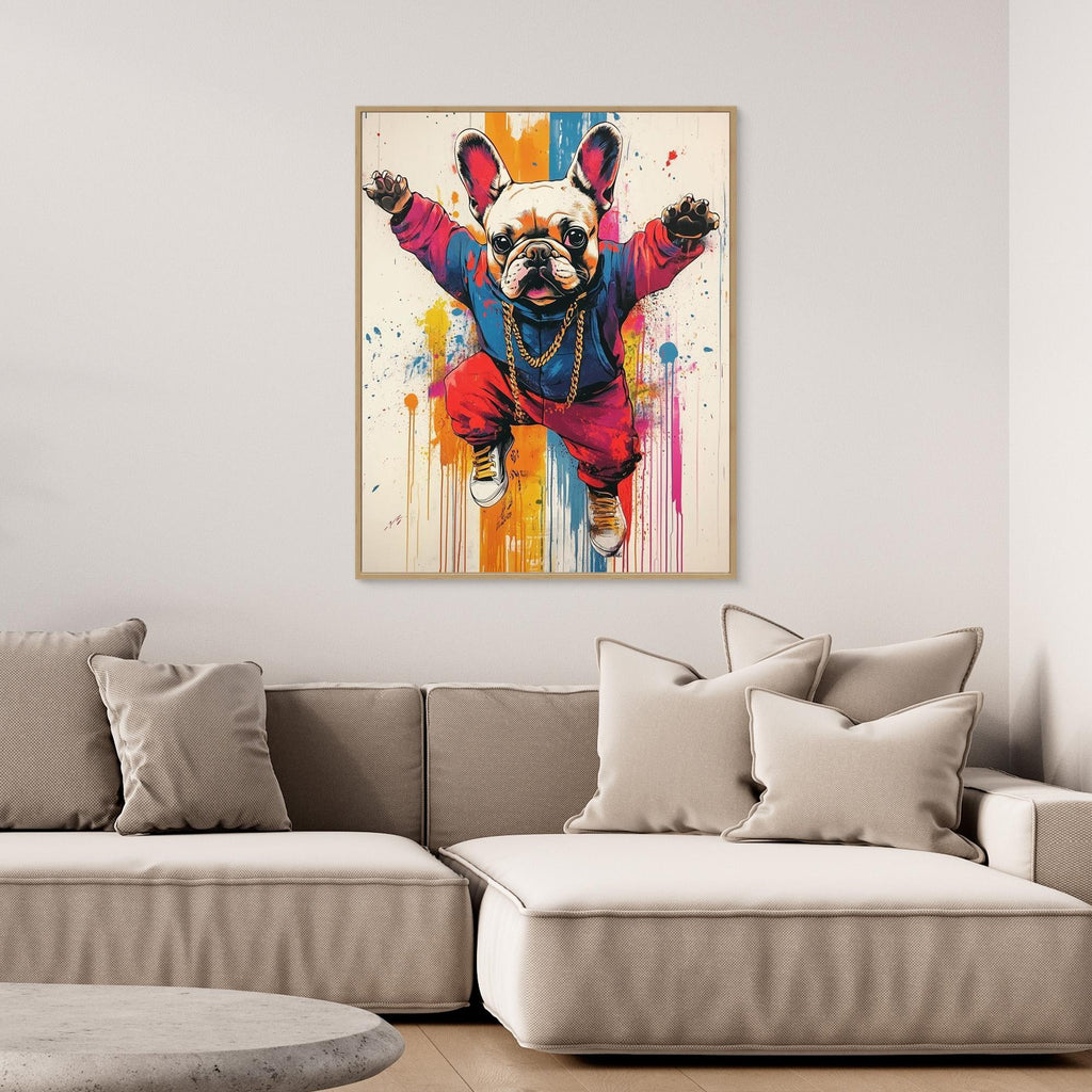 Teen Bedroom Pop Art French Bulldog Canvas Wall Print - Framed Pop Art