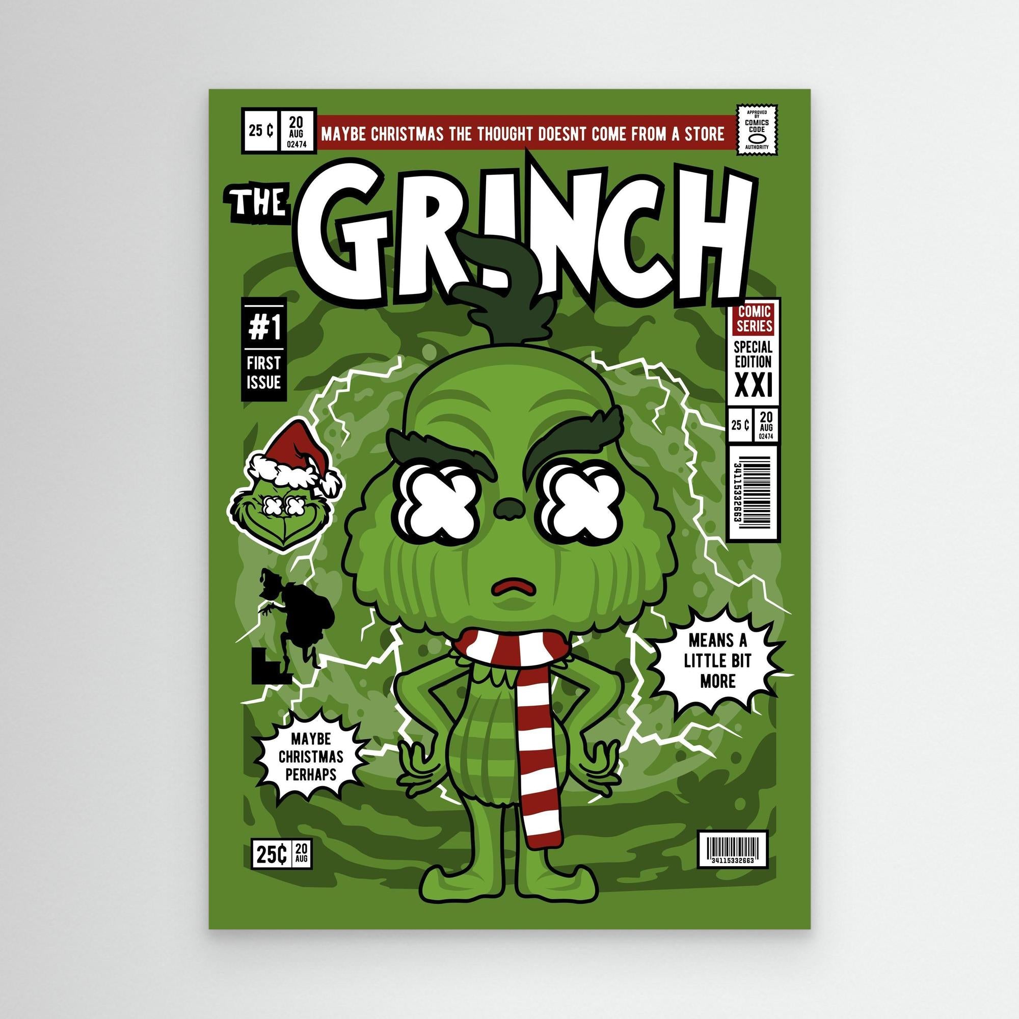 Grinch-Inspired Christmas Wall Art - Framed Pop Art