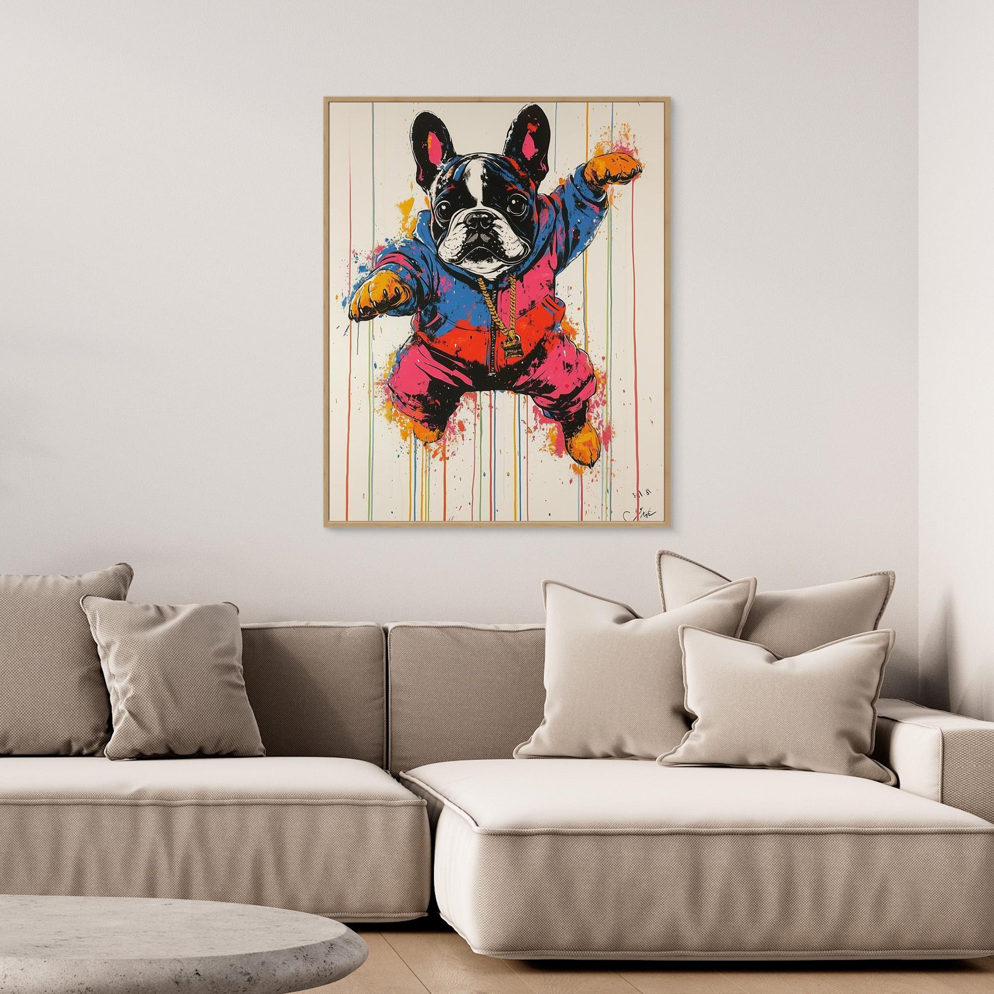 Kids Room Pop Art French Bulldog Canvas Wall Art Print - Framed Pop Art