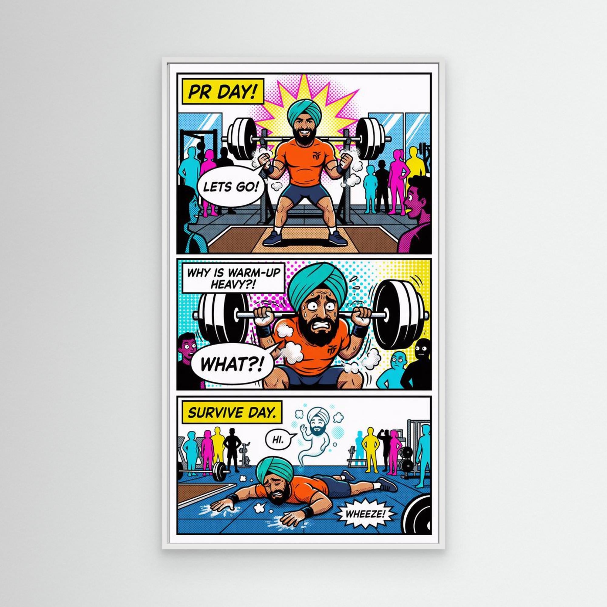 Funny Gym "PR Day" Comic Canvas Print | Fitness Wall Art