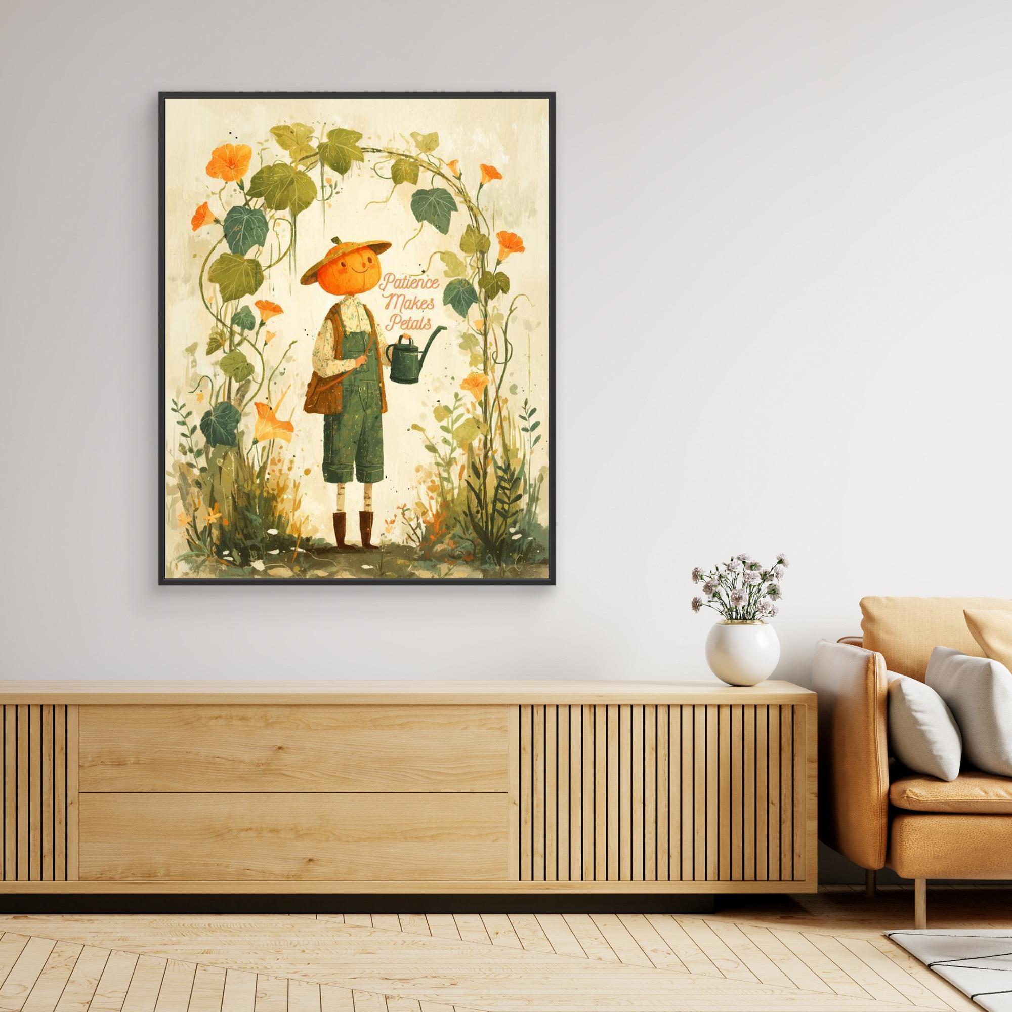 Patience Makes Petals Pumpkin Wall Art | Whimsical Canvas - Framed Pop Art