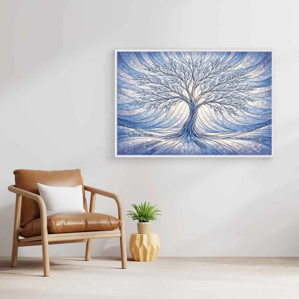 Blue Tree Wall Art | Modern Blue Bathroom Wall Decor