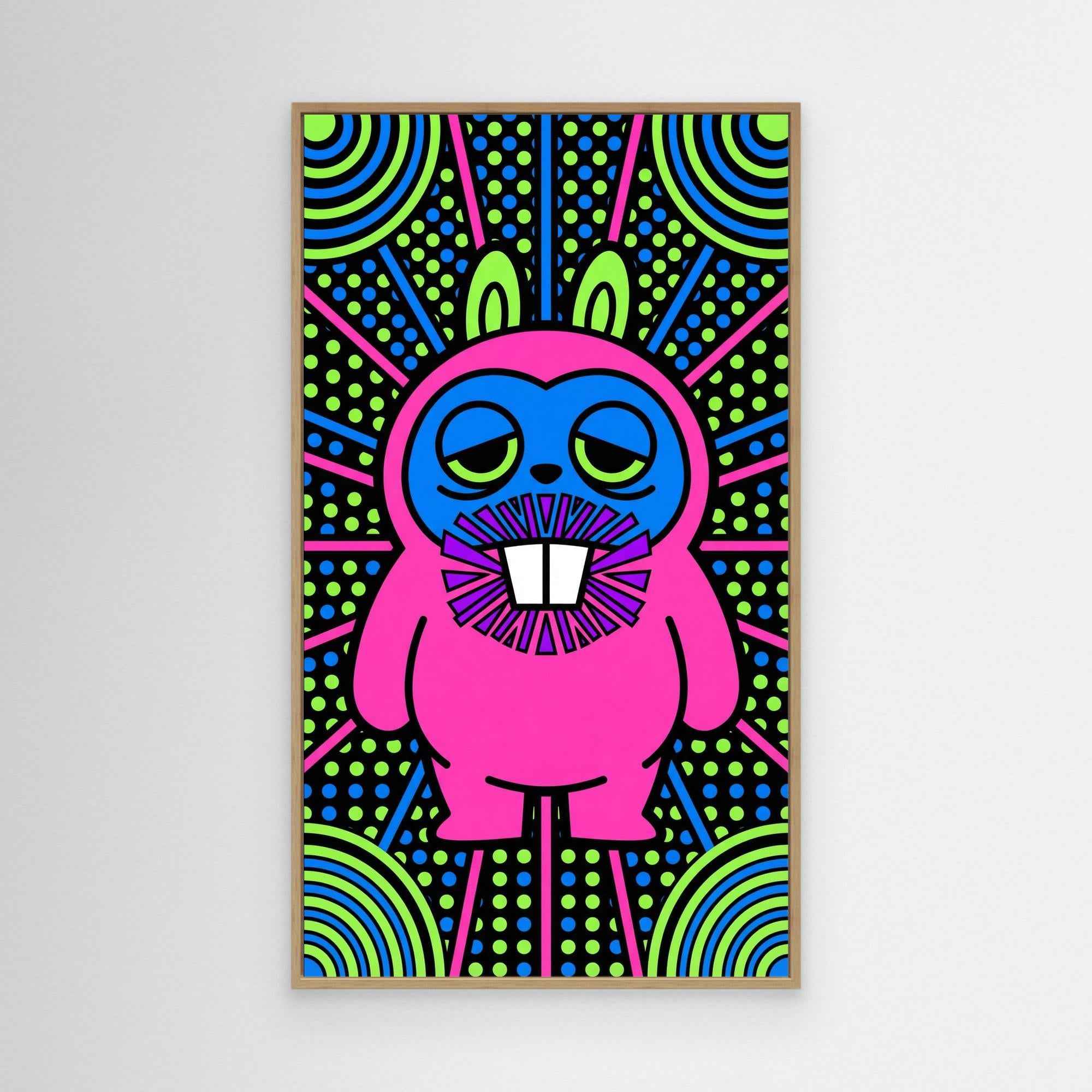 Neon Psychedelic Rabbit Canvas Print | Funky Wall Art - Framed Pop Art