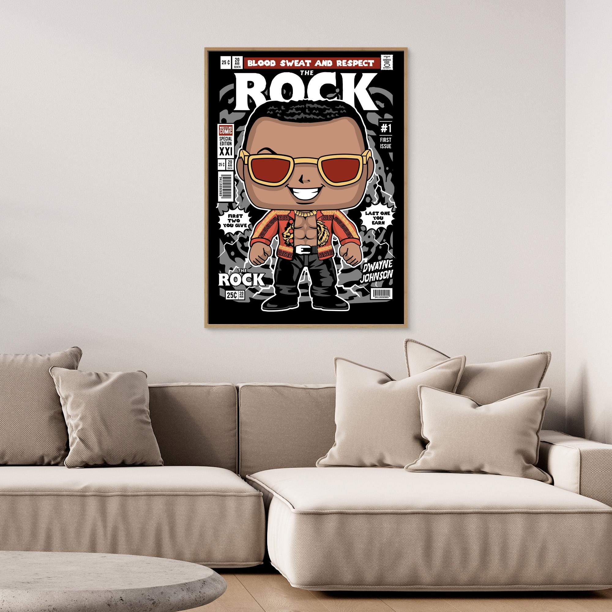 The Rock Wrestling Comic Art | Modern Retro Man Cave Decor - Framed Pop Art