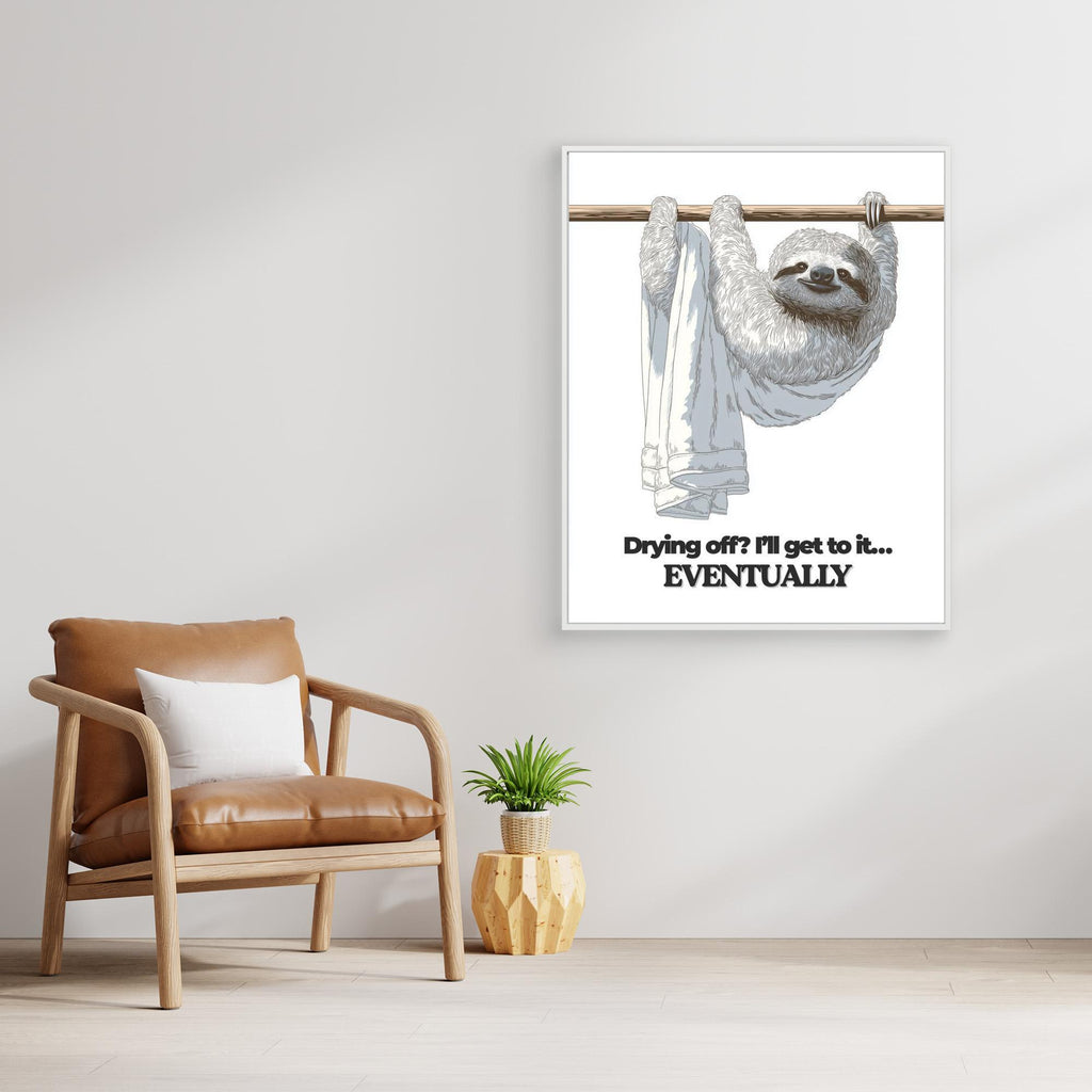 Funny Sloth Bathroom Wall Art Print – Eventually - Framed Pop Art