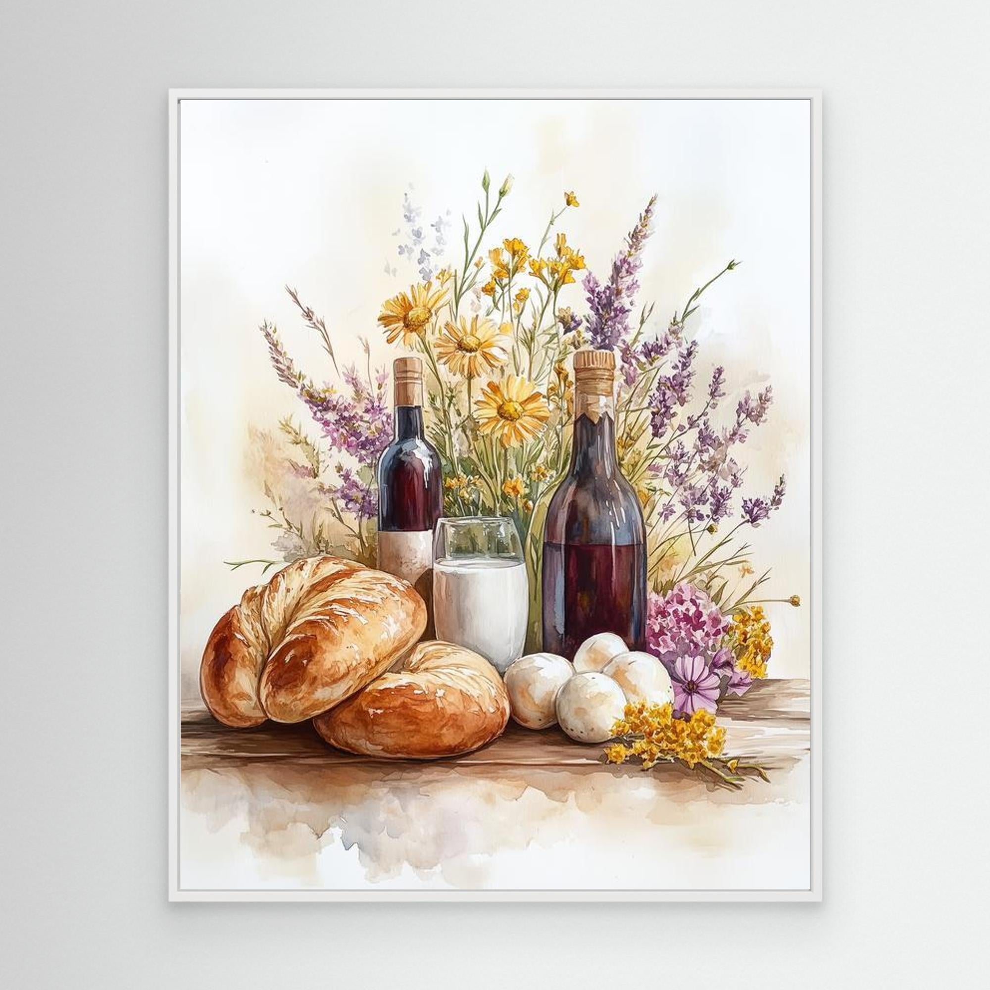 Rustic Kitchen Still Life Watercolour Wall Art | Framed Canvas