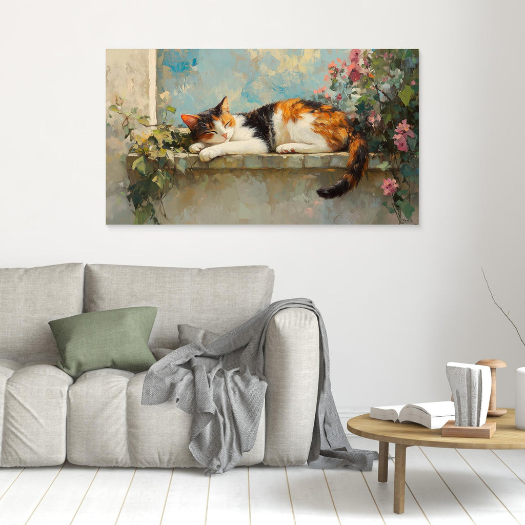Large Framed Wall Art – Cosy Cat Lounge Decor Print - Framed Pop Art