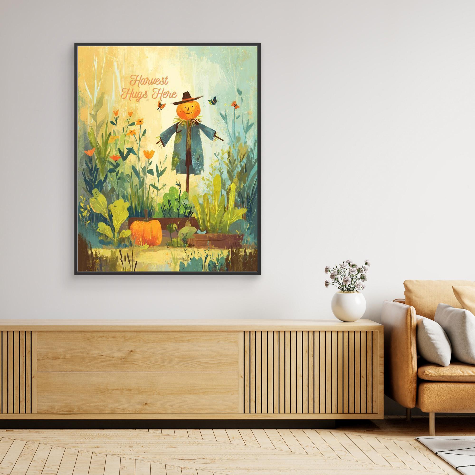 Harvest Hugs Here Autumn Scarecrow Canvas Wall Art - Framed Pop Art