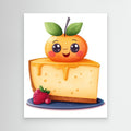 Kawaii Orange Cheesecake Art Print | Cute Kitchen Wall Decor - Framed Pop Art