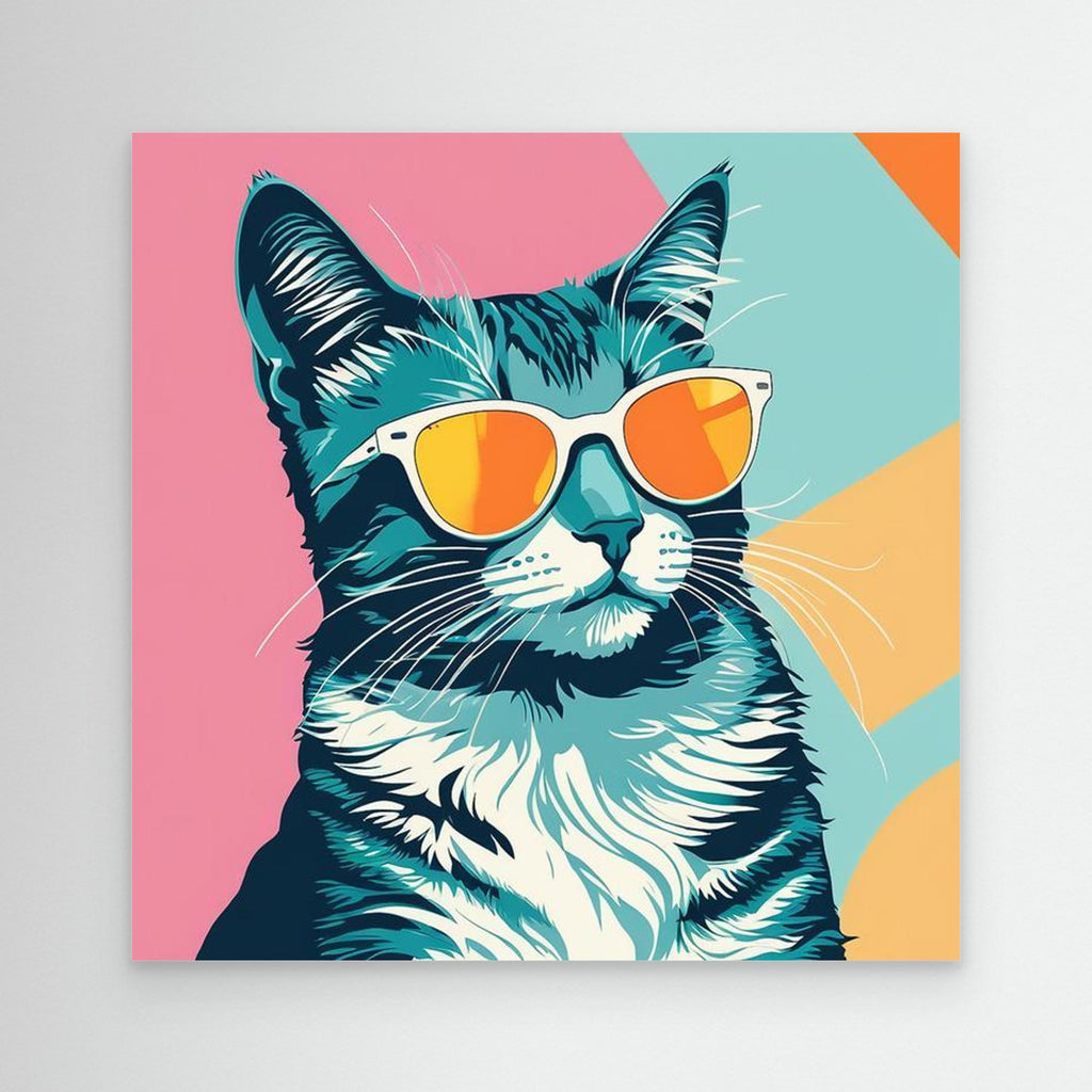 Cool Cat with Sunglasses Colour Pop Art Canvas Print - Framed Pop Art