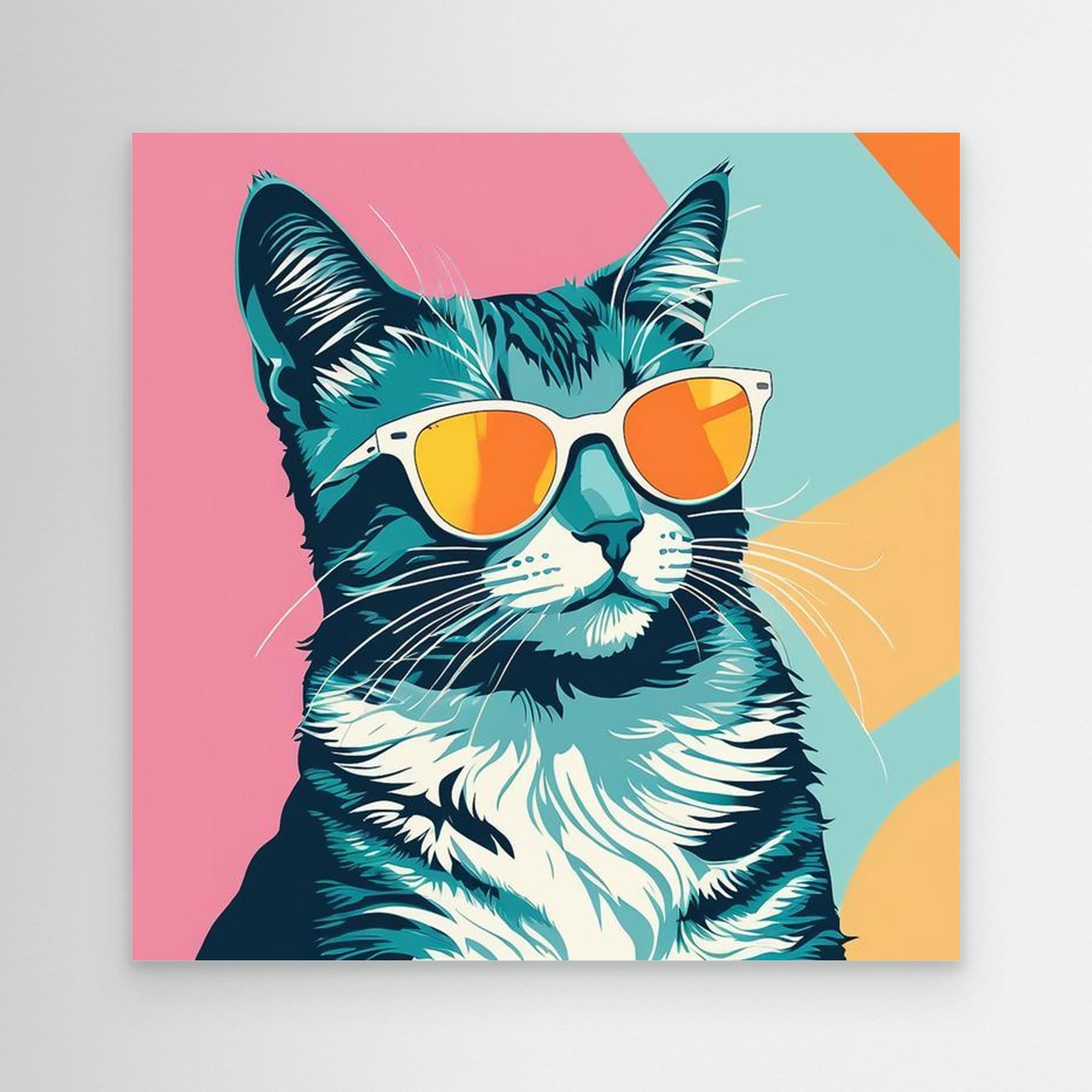 Cool Cat with Sunglasses Colour Pop Art Canvas Print - Framed Pop Art