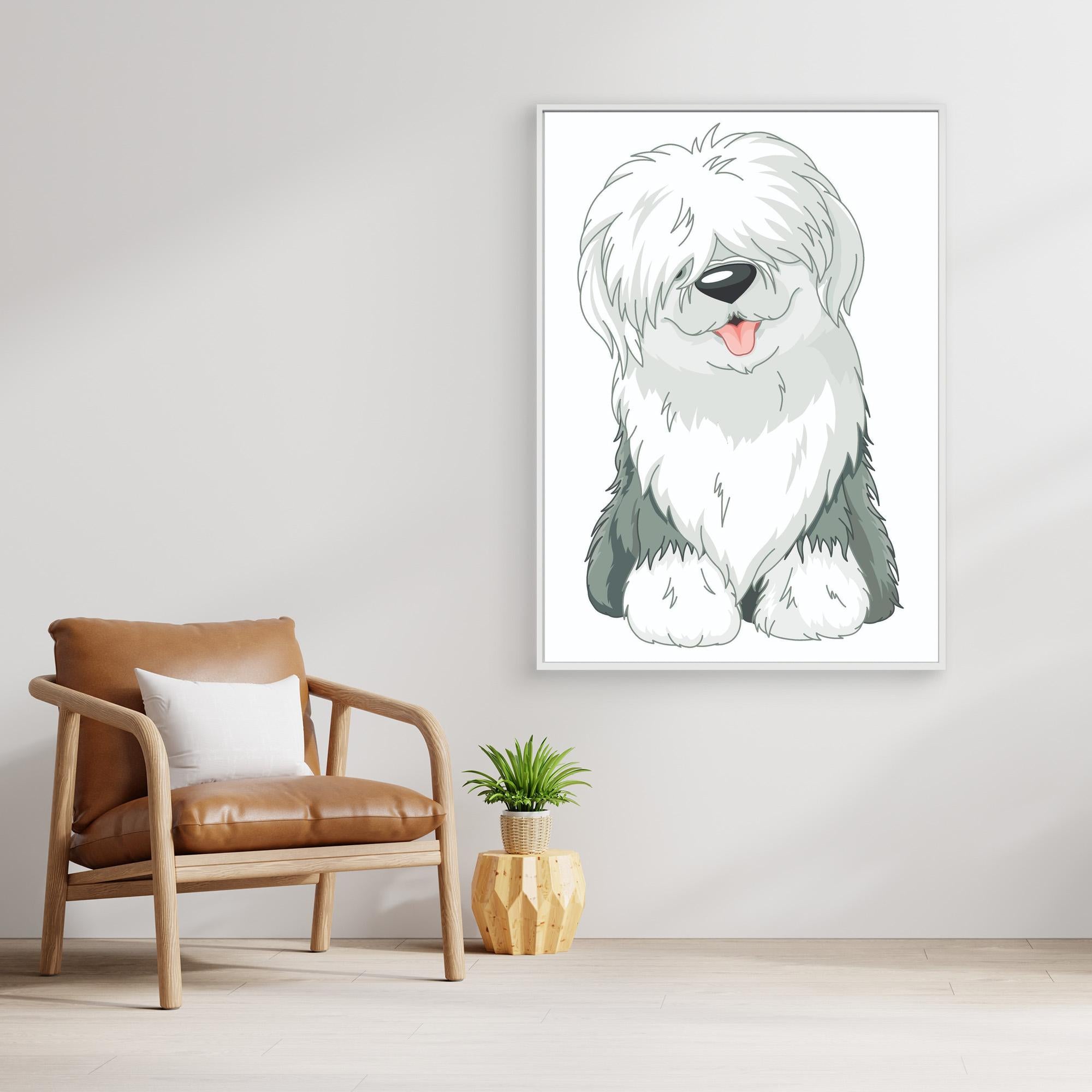 Old English Sheepdog Art Print | Framed Canvas Wall Decor - Framed Pop Art