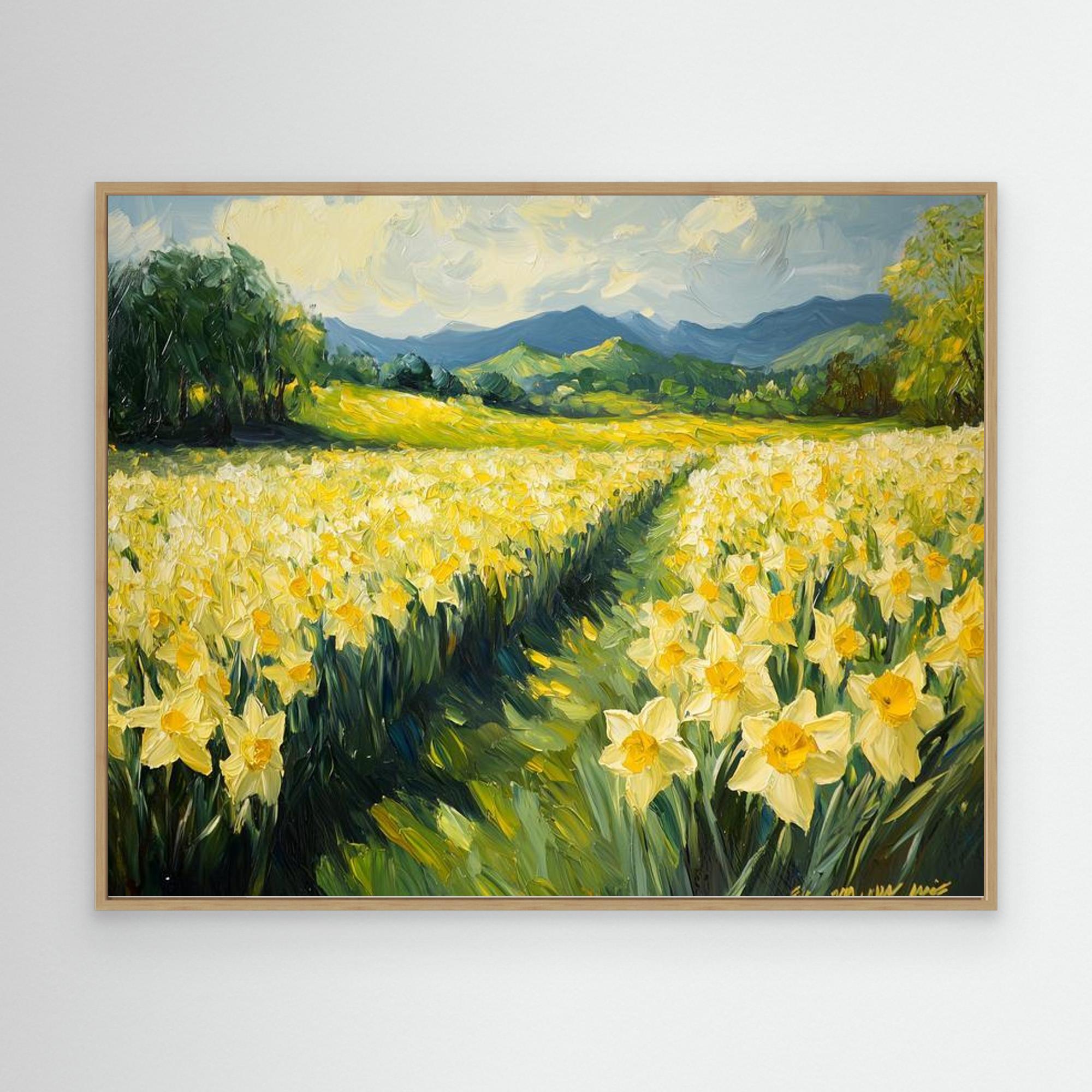 Daffodil Field Canvas Wall Art for Living Room Decor