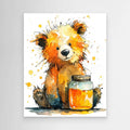 Watercolor Teddy Bear Honey Jar Canvas - Framed Pop Art