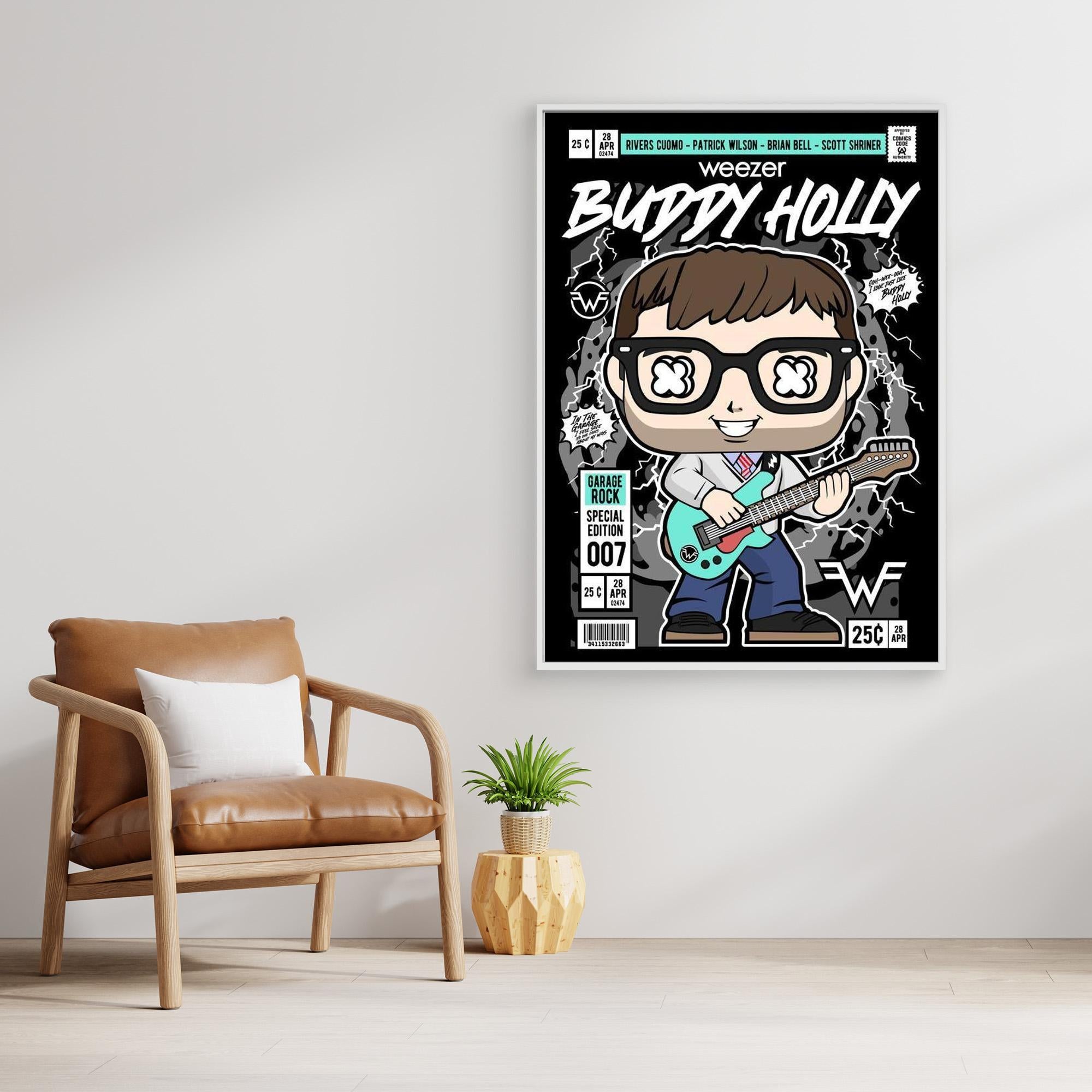 Weezer Buddy Holly Comic Art Print | Music Decor for Office - Framed Pop Art