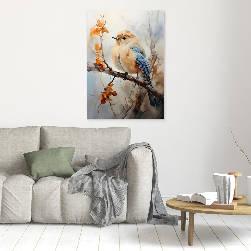 Blue & Orange Bird Canvas Print – Nature Nursery Hallway - Framed Pop Art