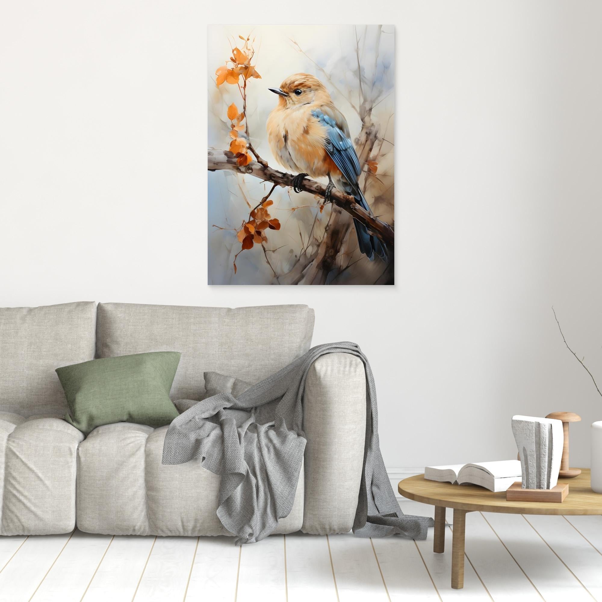 Blue & Orange Bird Canvas Print – Nature Nursery Hallway - Framed Pop Art