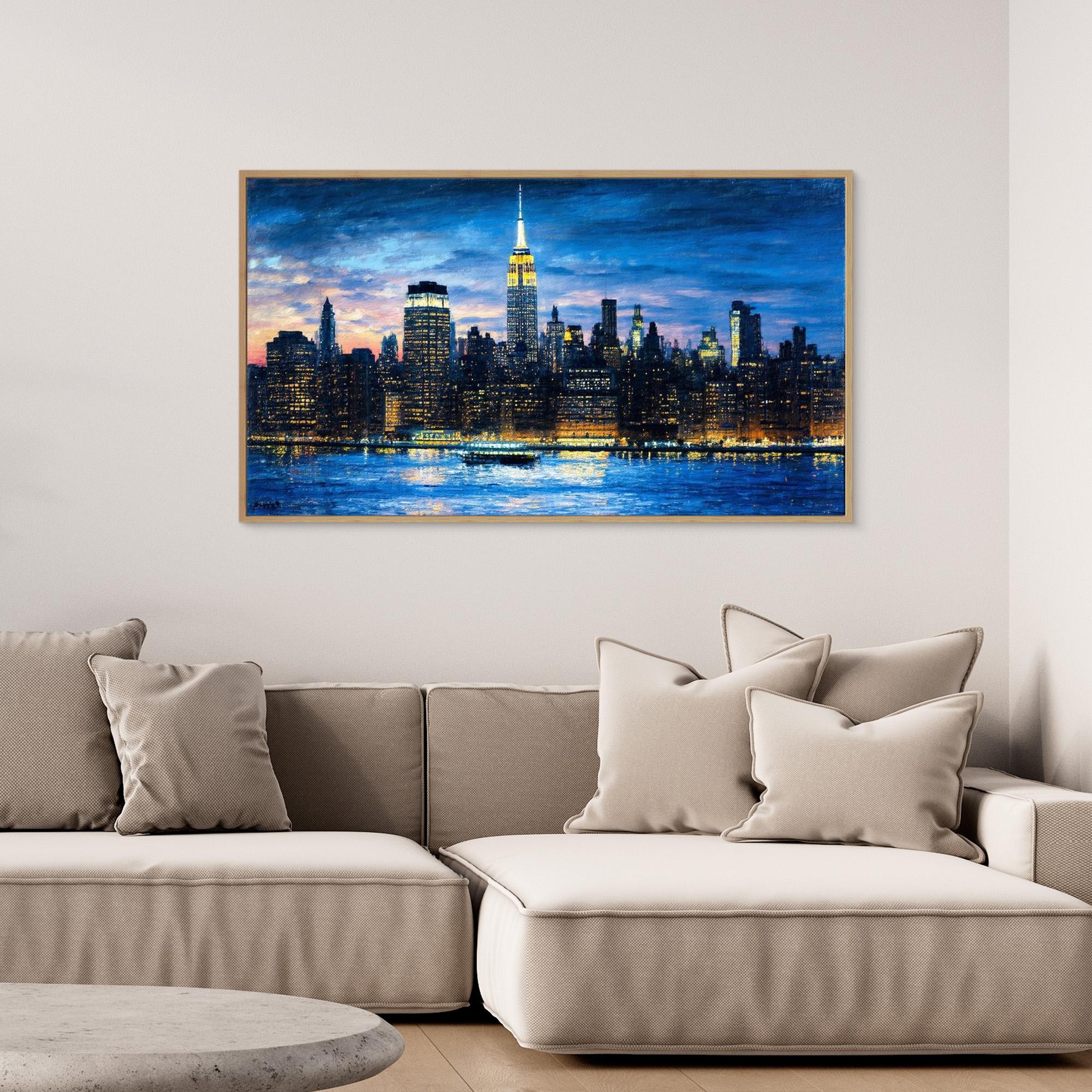 New York Skyline Night Panoramic Canvas Wall Art Print