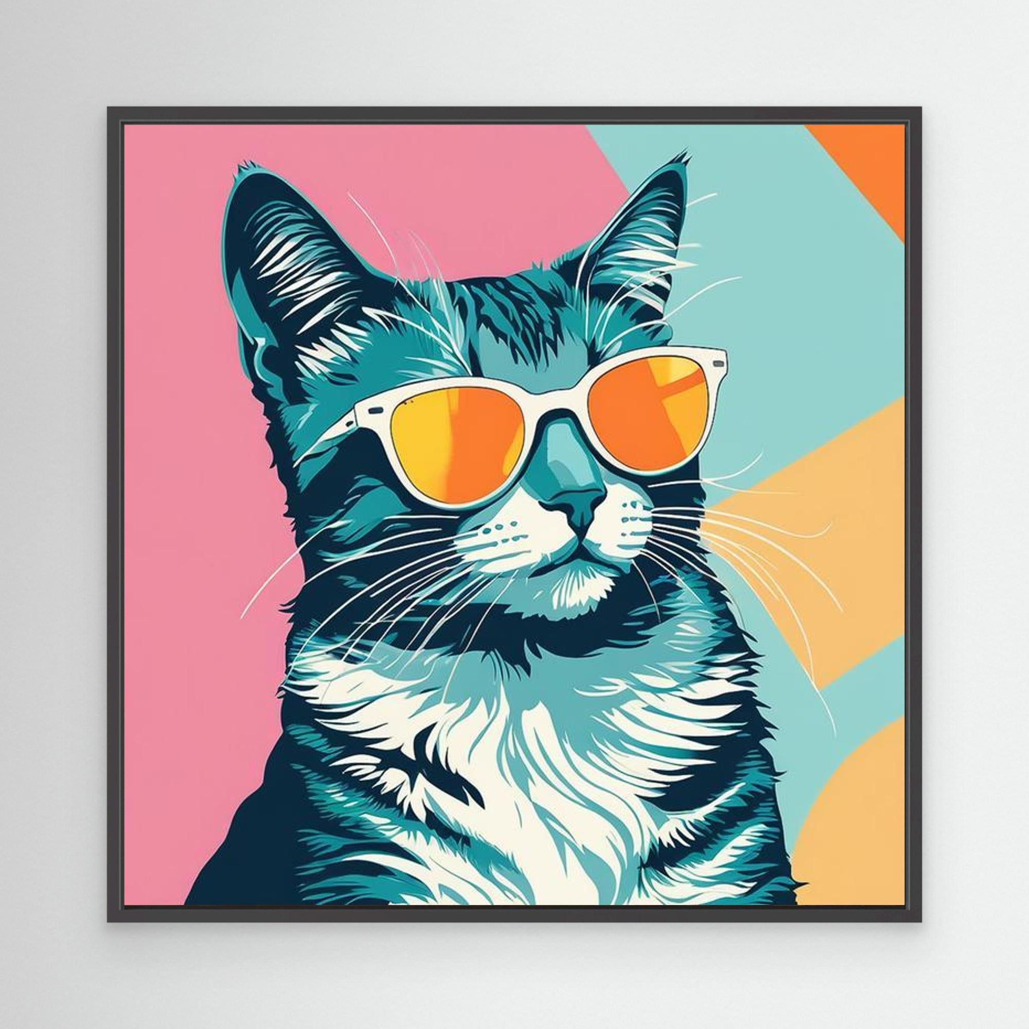 Cool Cat with Sunglasses Colour Pop Art Canvas Print - Framed Pop Art