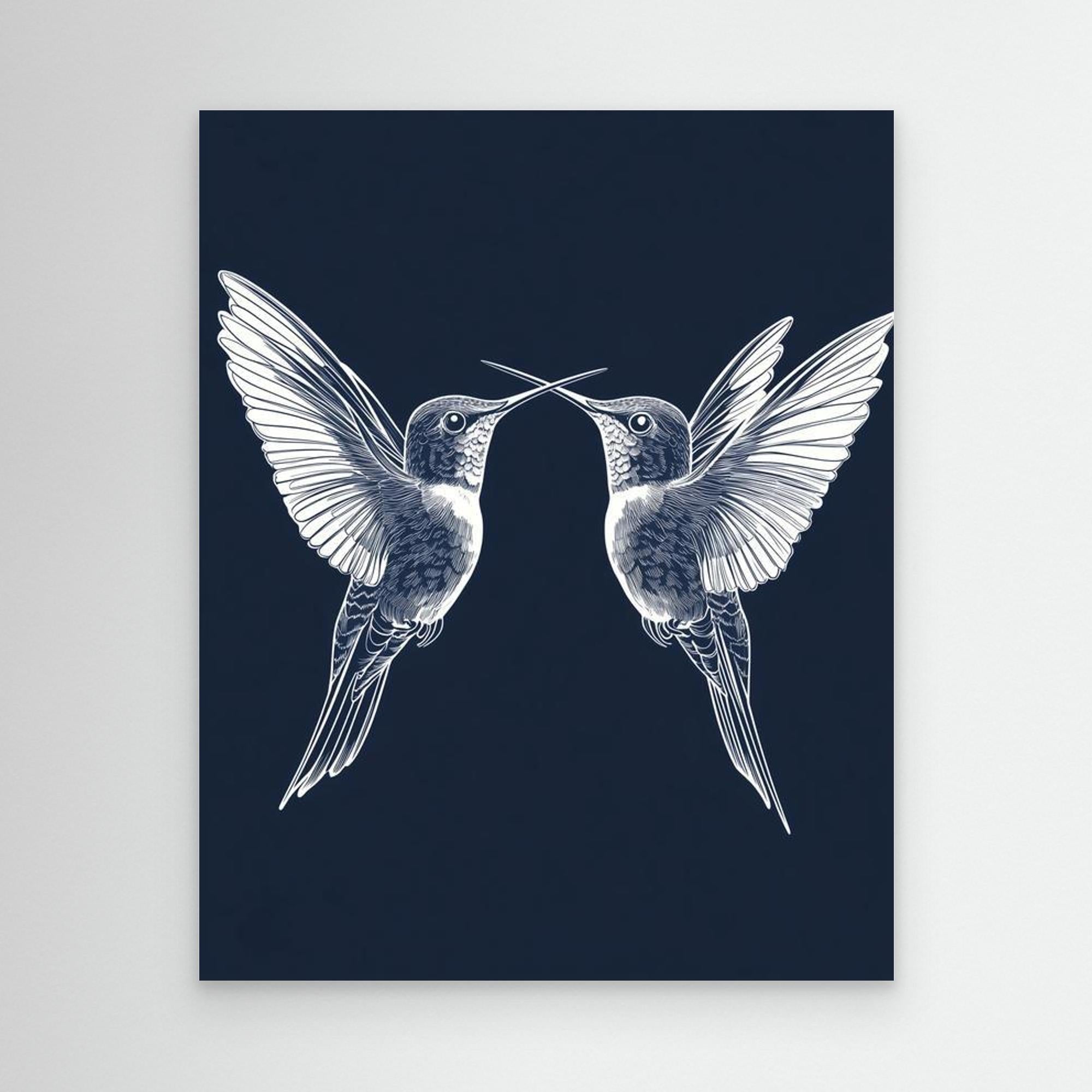 Navy Blue Hummingbird Wall Art | Modern Nature Nursery Decor - Framed Pop Art