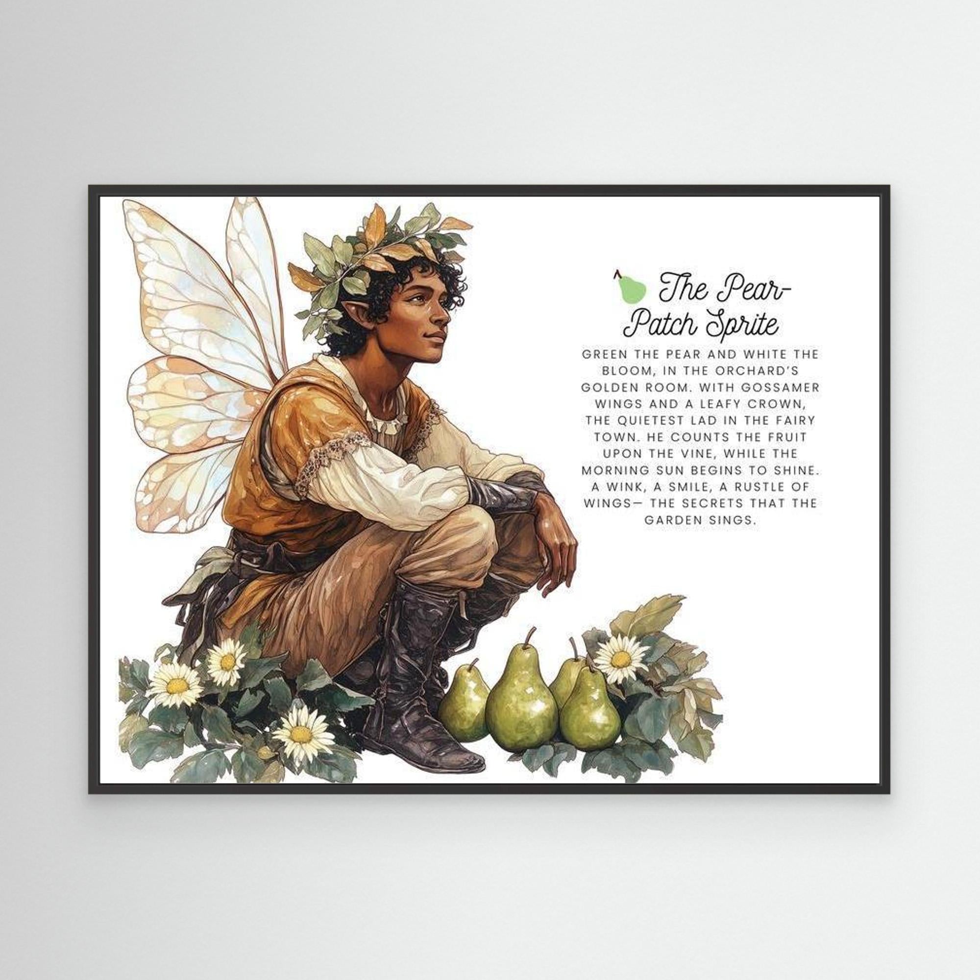 The Pear-Patch Sprite | Whimsical Fairy Canvas Wall Art - Framed Pop Art