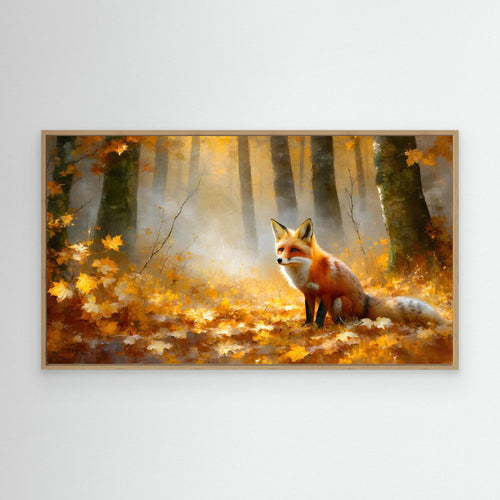 Autumn Fox in Misty Woods Canvas Wall Art - Framed Pop Art