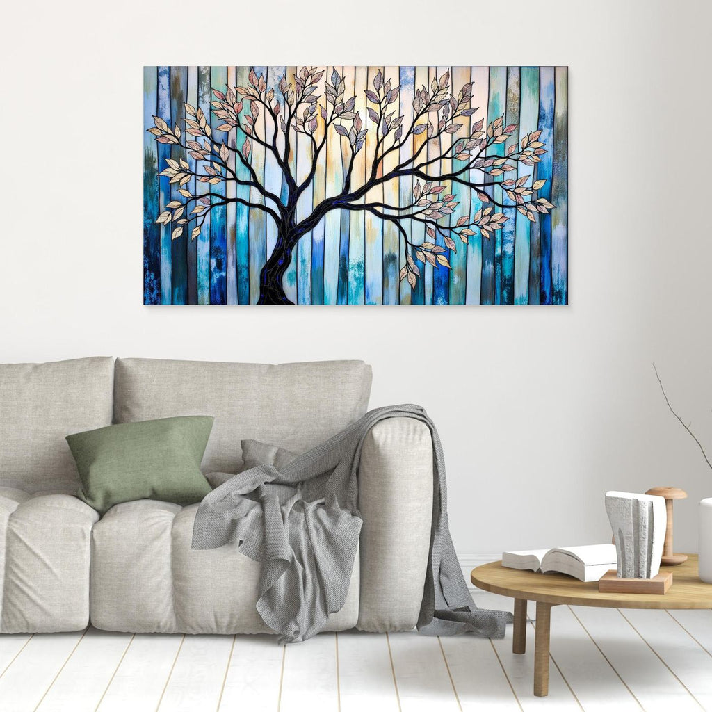Modern Tree Wall Art | Blue Abstract Nature Decor for Living Room