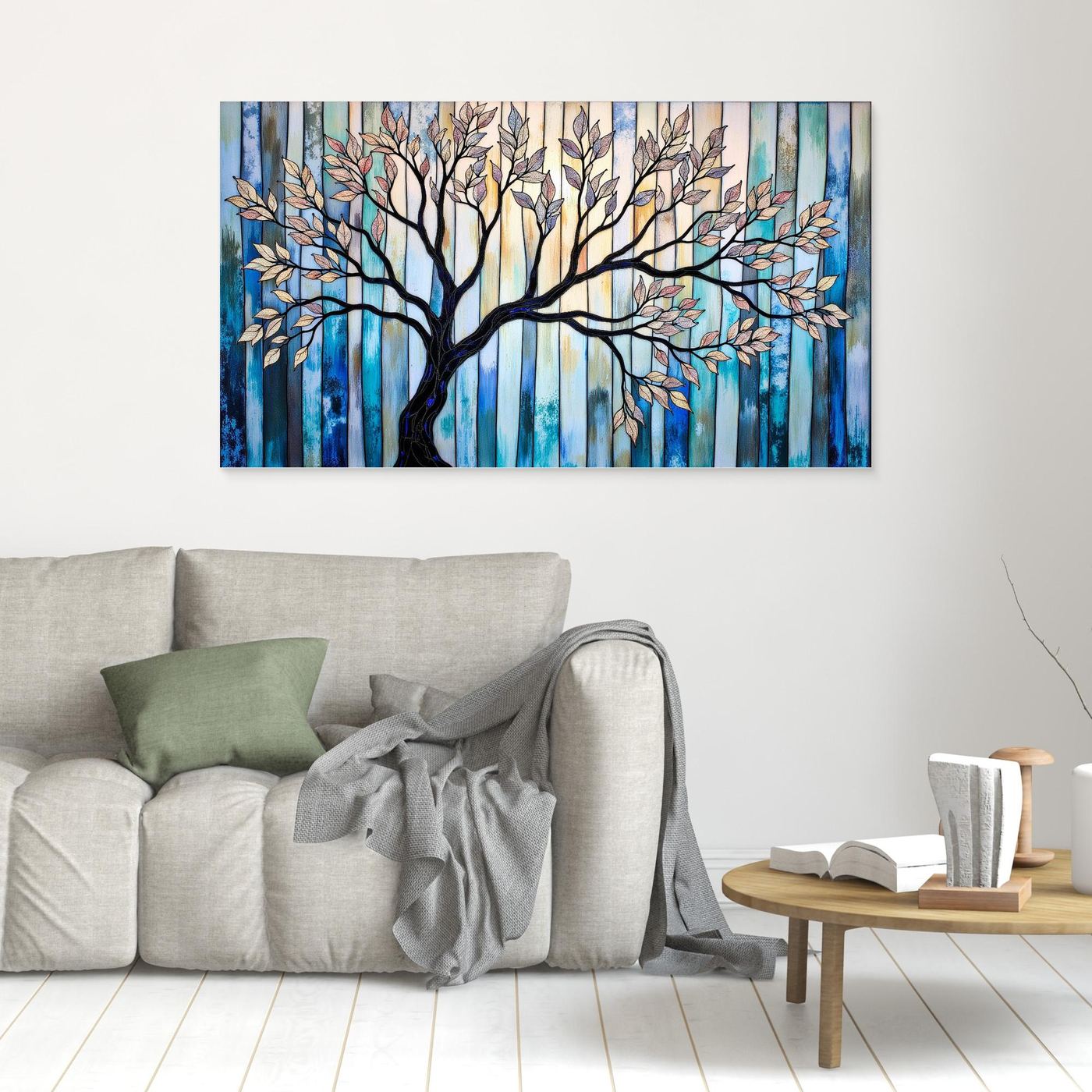 Modern Tree Wall Art | Blue Abstract Nature Decor for Living Room