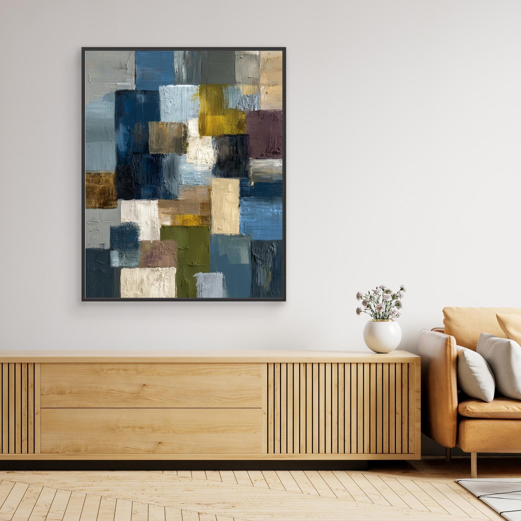 Abstract Blue & Earthy Textured Canvas Art | Framed Wall Decor