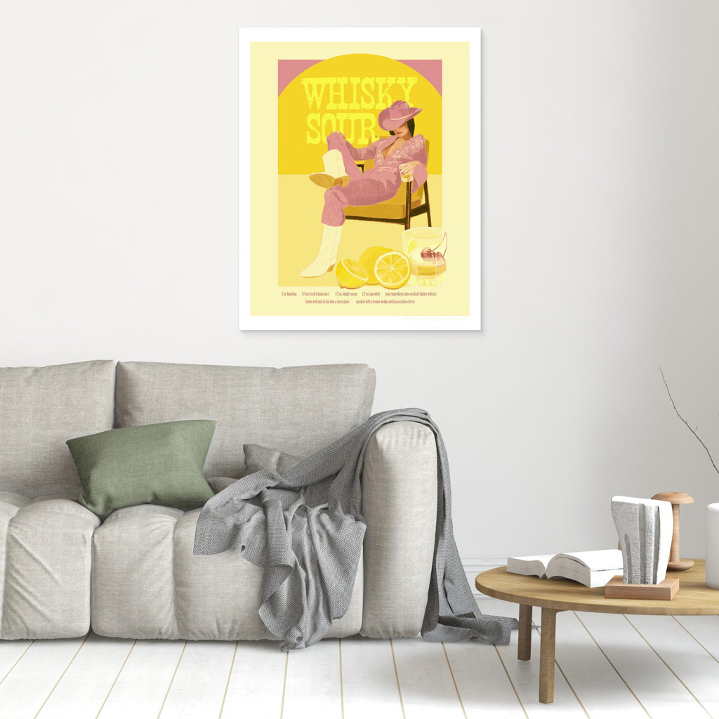 Retro Whisky Sour Cocktail Art | Pink Kitchen & Bar Decor - Framed Pop Art